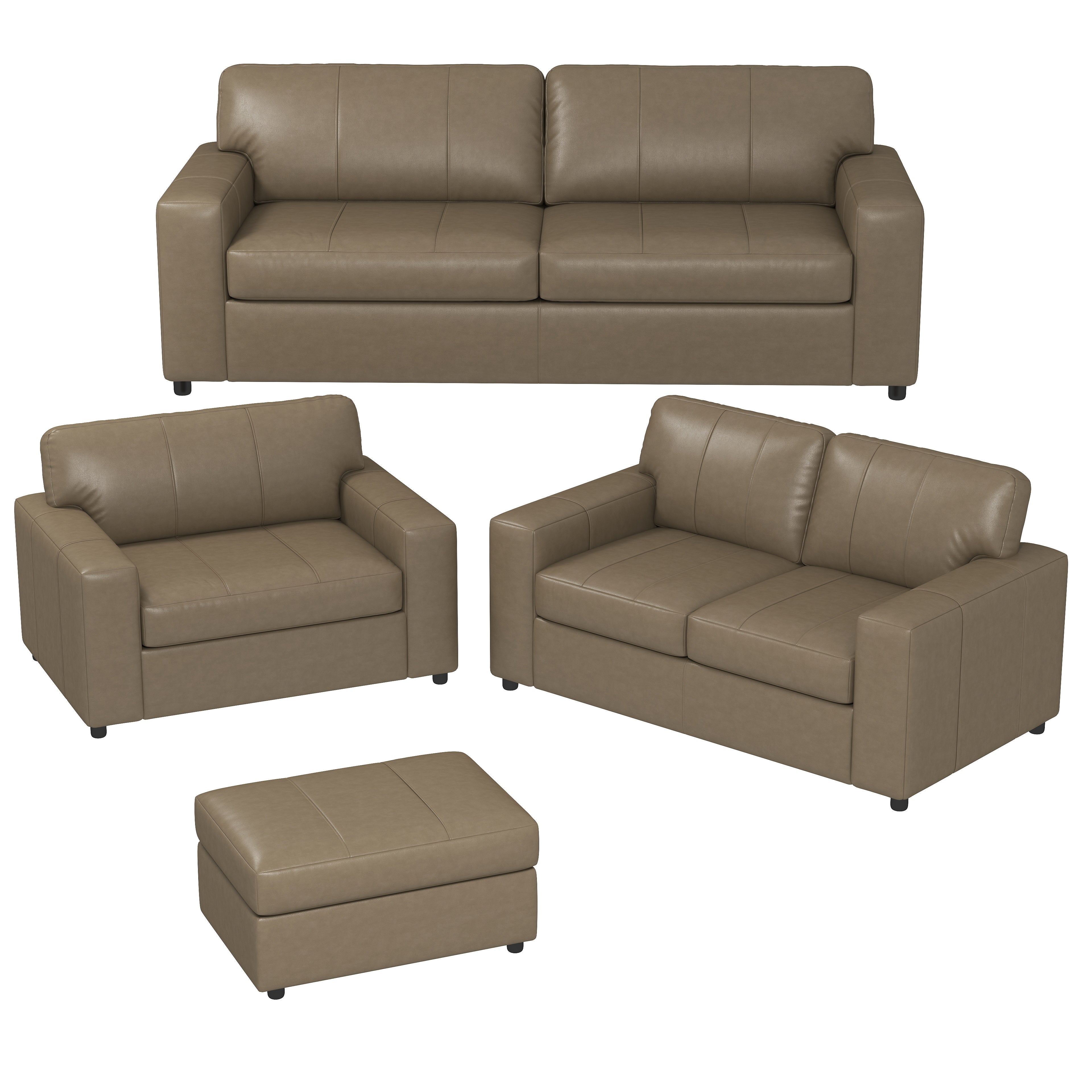Roundhill Furniture Sakan Genuine Leather Upholstered Living Room Set - Sofa, Loveseat & Chair - Modern Sectional Couch for Home Theater, Family Room & Lounge Areas