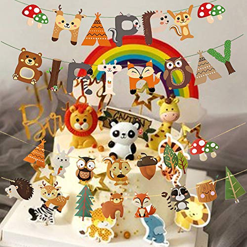 Woodland Birthday Party Decorations - Forest Animal Bunting Garland & Happy Birthday Banner for Kids, Boys & Girls - Perfect for Woodland Themed Parties, Baby Showers & Nursery Decor