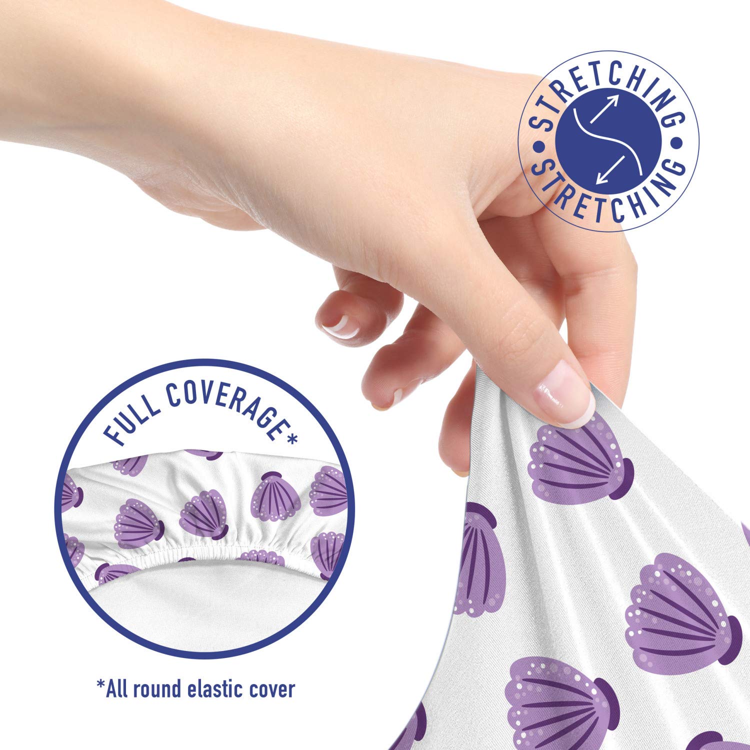 Ambesonne Nautical Office Chair Slipcover - Violet Sea Shell Design on Plain Background, Stretch Fabric Protective Cover in Lavender & White | Perfect for Home Office, Coastal Decor & Beach-Themed Spaces