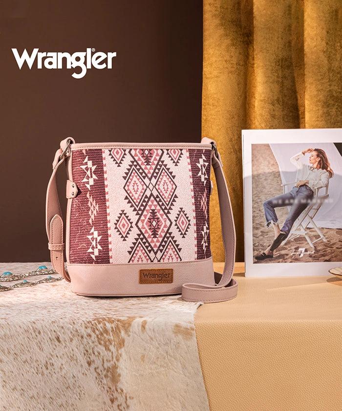 Wrangler Aztec Print Canvas Bucket Bag for Women - Stylish Crossbody Purse with Adjustable Strap, Perfect for Travel, Shopping & Everyday Use