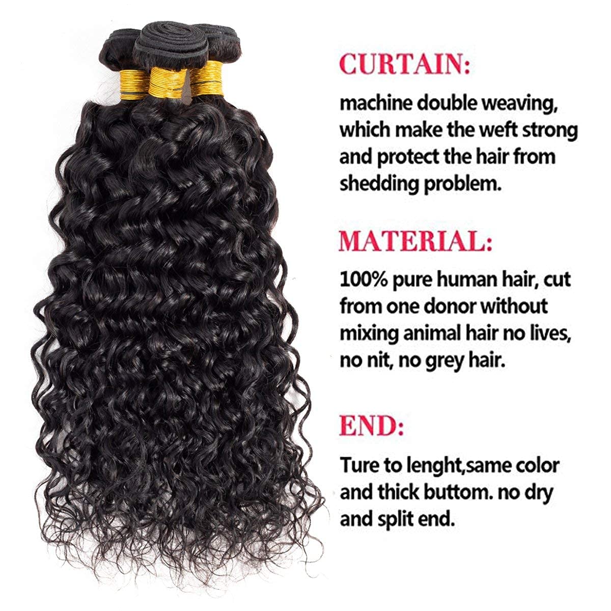 20Inch Brazilian Virgin Human Hair Bundles - Water Wave Hair Extensions 100g Natural Black for Styling & Volume | Perfect for Daily Wear, Parties & Special Occasions