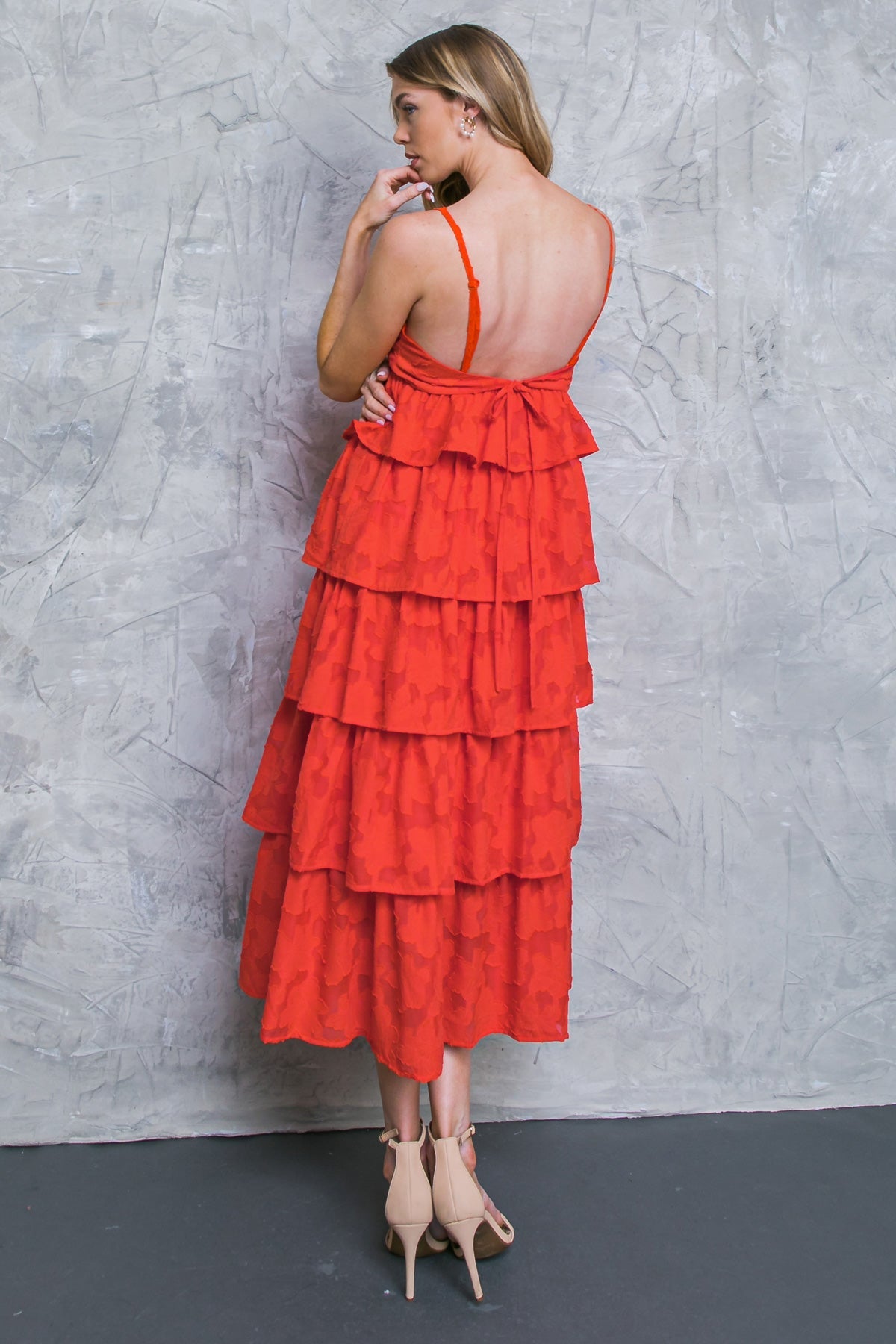 Island Aesthetic Red Tiered Midi Dress - Perfect for Beach Vacations, Summer Parties & Boho Fashion