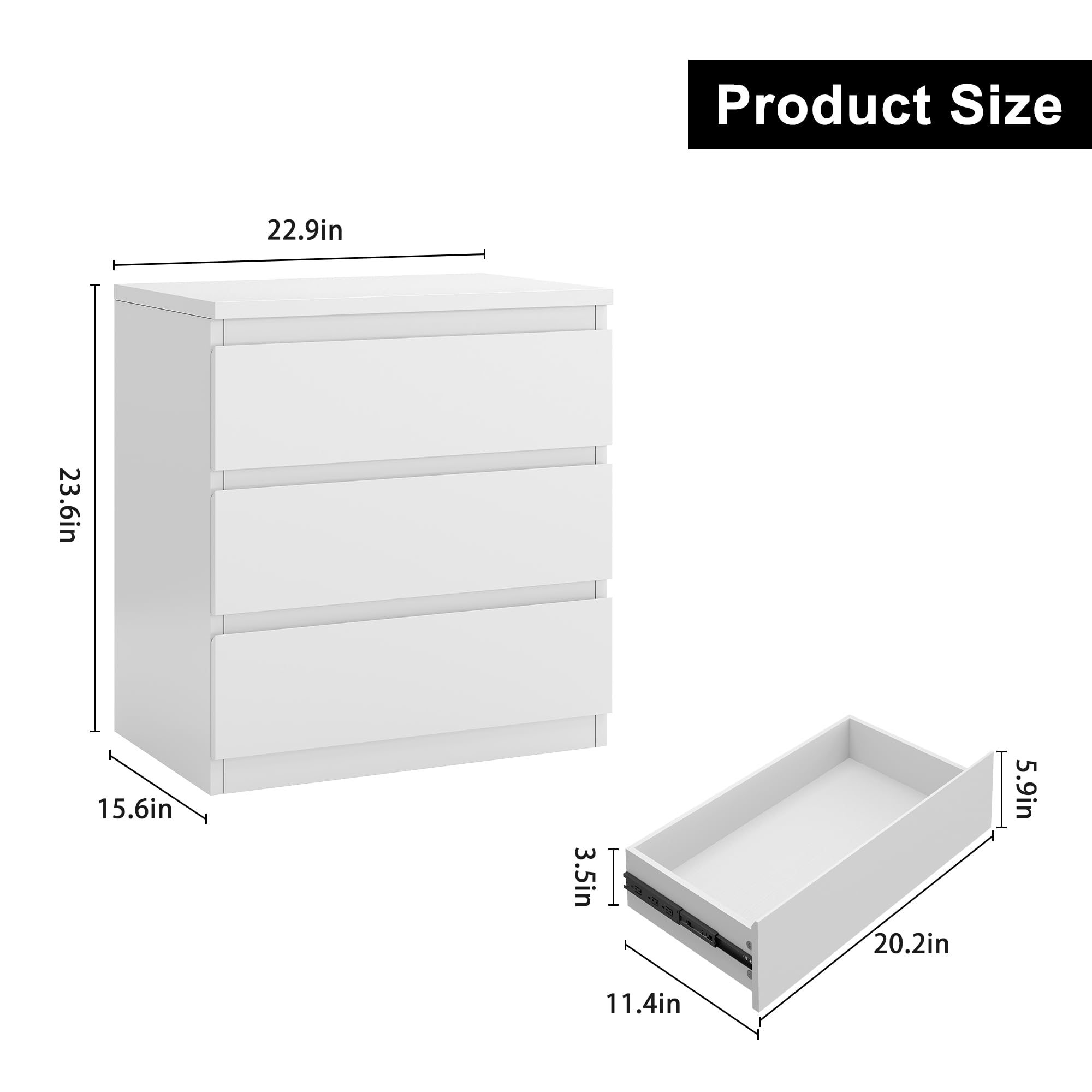 Modern White 3-Drawer Wooden Dresser for Bedroom - Simple Chest of Drawers with Deep Storage - Perfect Nightstand & Entryway Furniture for Living Room, Hallway, or Bedside Organization