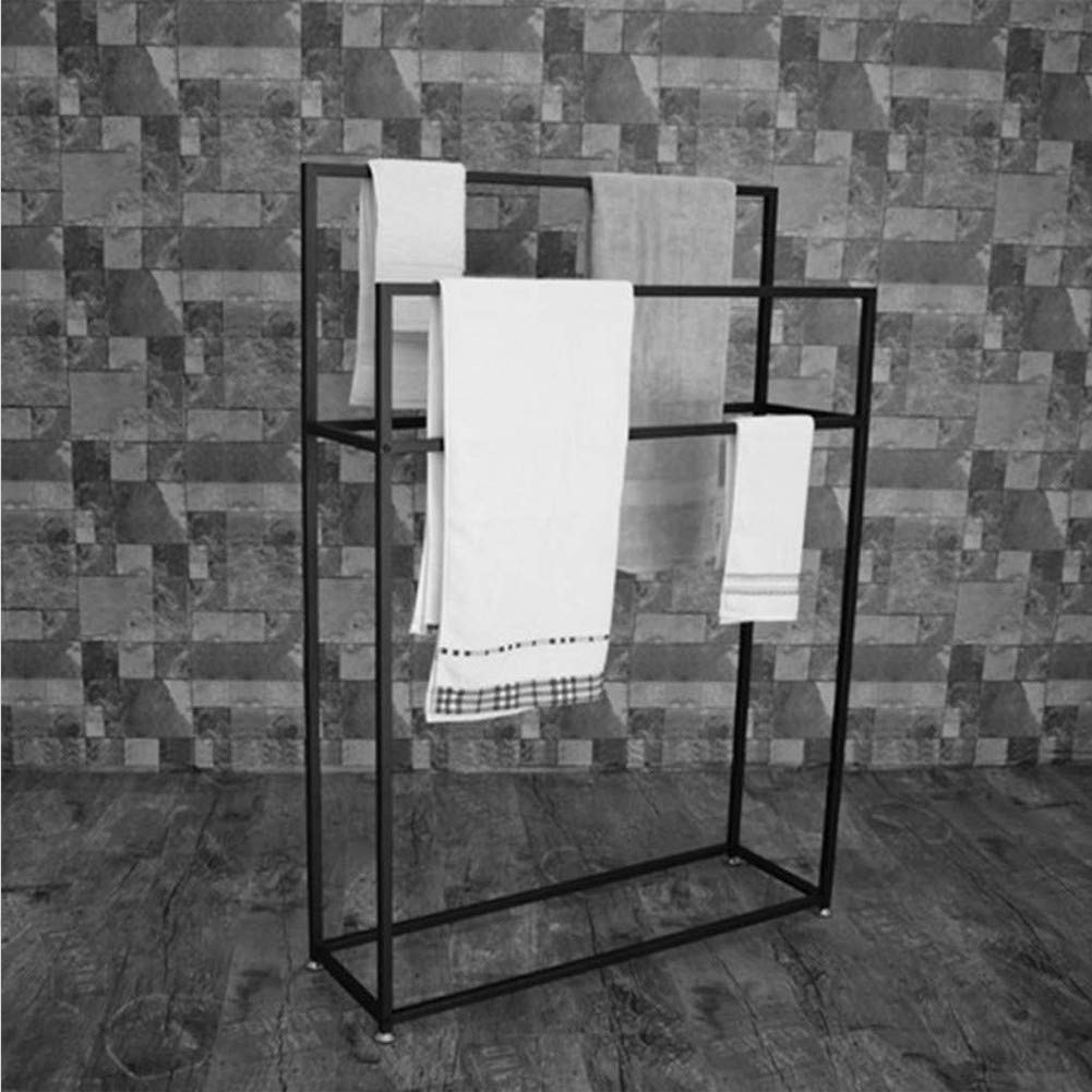 Freestanding Stainless Steel Towel Rack for Bathroom Floor - 2-Tier Modern Towel Holder Stand for Quilt, Blanket, Bath Towels & Clothes (Black, 85x20x110) - Perfect for Spa, Hotel & Home Bathroom Organization