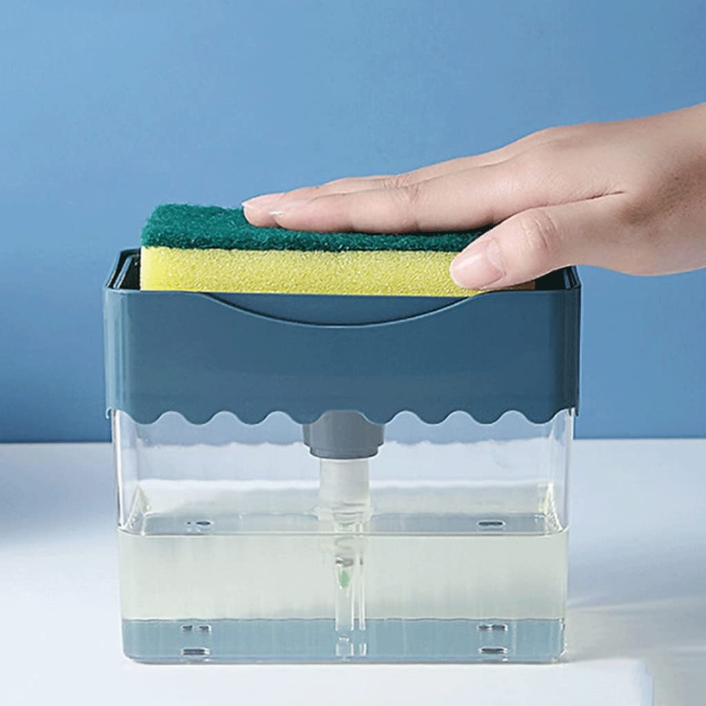 Refillable ABS Press-Type Soap Dispenser with Sponge Holder - 2-in-1 Kitchen Soap Pump for Dishwashing & Sink Area (Black) | Perfect for Kitchen Countertops, Sinks, and Dishwashing Stations