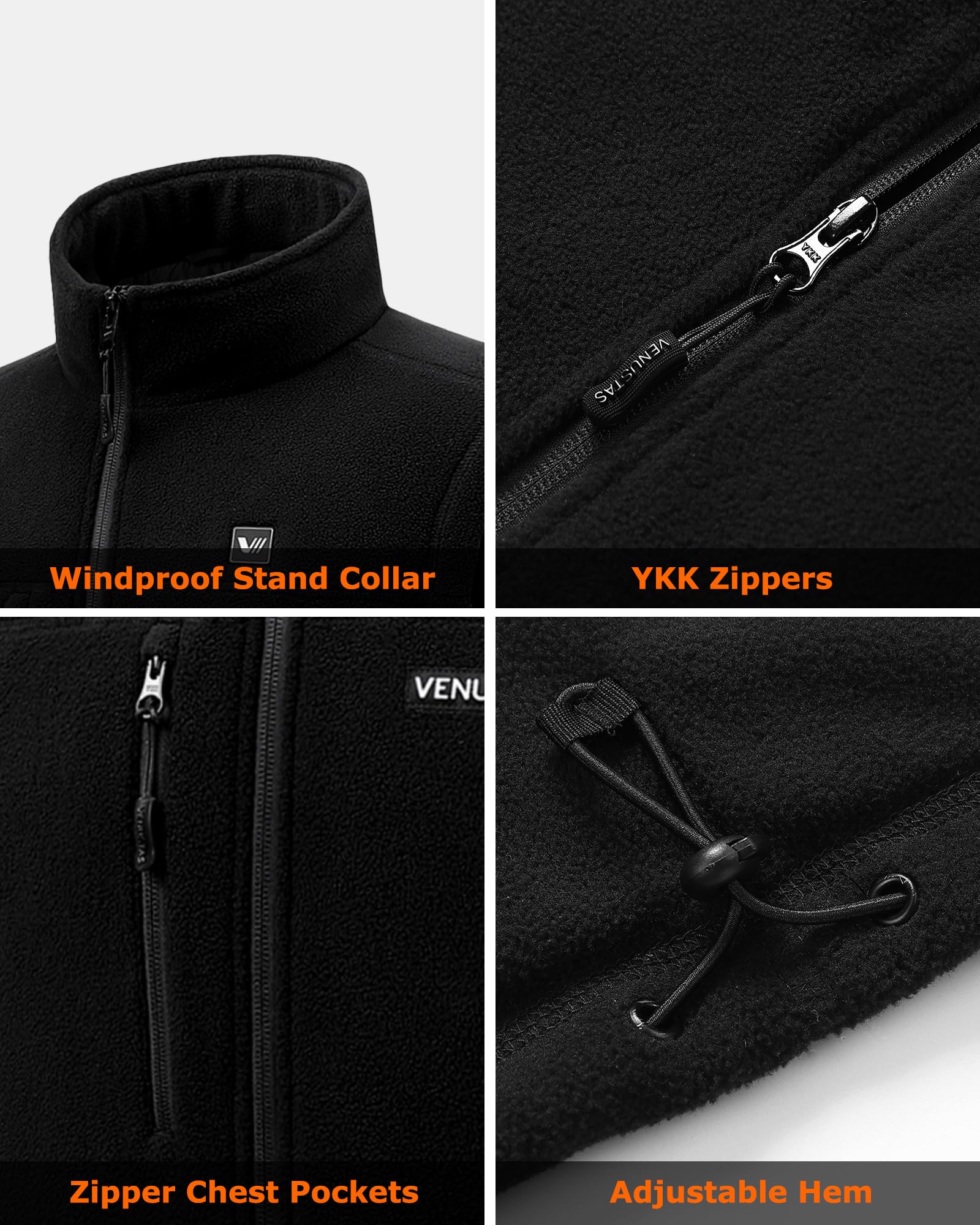 Venustas Men's Heated Fleece Vest with 6 Heating Zones - Lightweight Electric Jacket for Winter | Rechargeable Battery Heated Vest for Outdoor Activities, Hunting & Work