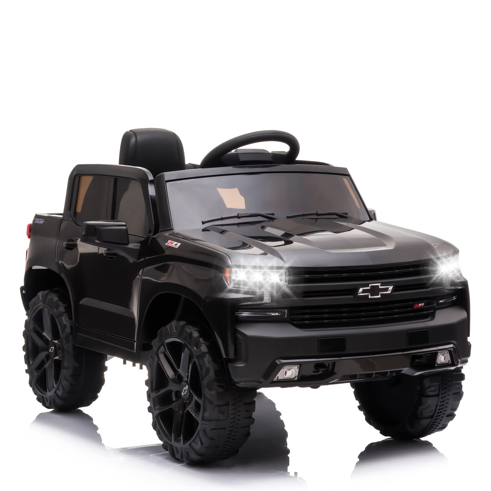 12V Licensed Chevrolet Silverado GMC Kids Ride On Truck - Battery Powered Electric Toy Car with Remote Control, MP3/Bluetooth, Spring Suspension & LED Lights - Perfect for Toddlers Outdoor Play & Birthday Gifts (Black)