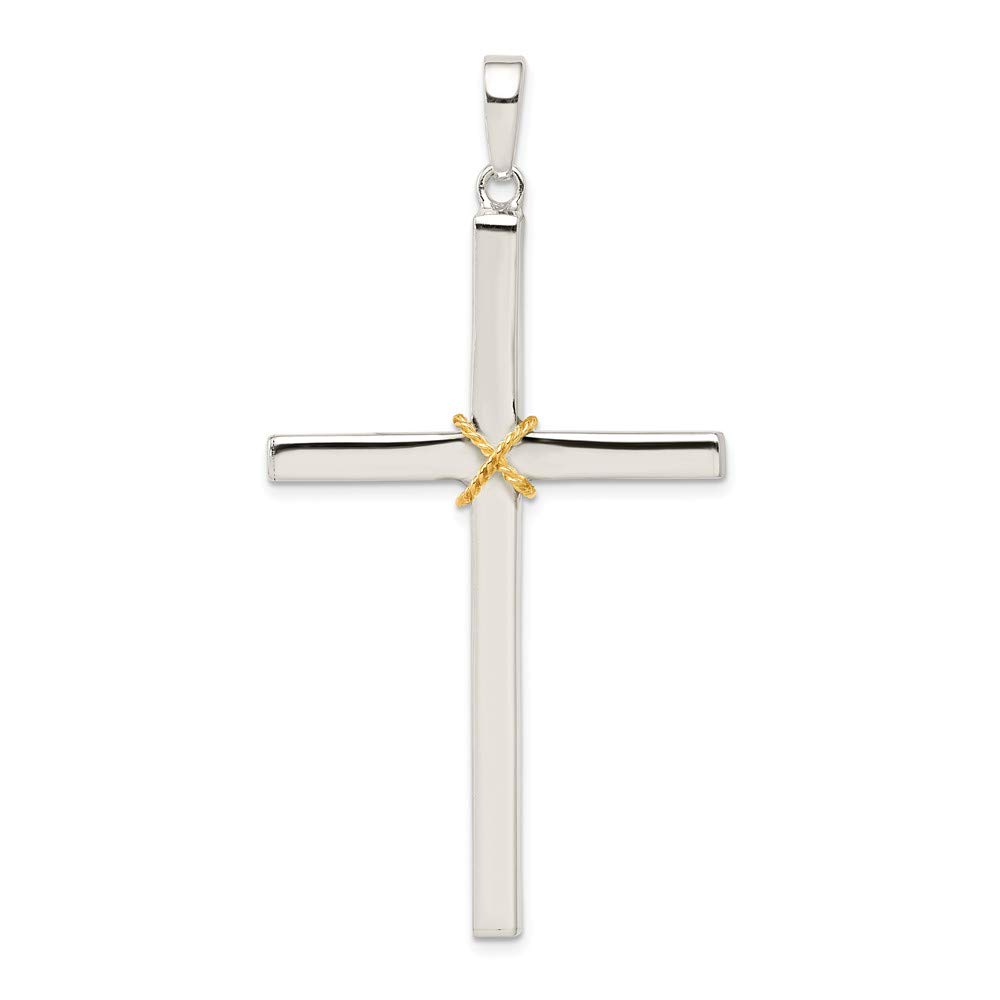 Jewels By Lux Sterling Silver & Gold-Plated Rope Hollow Crucifix Pendant Necklace - Perfect for Gifts, Religious Occasions & Everyday Wear