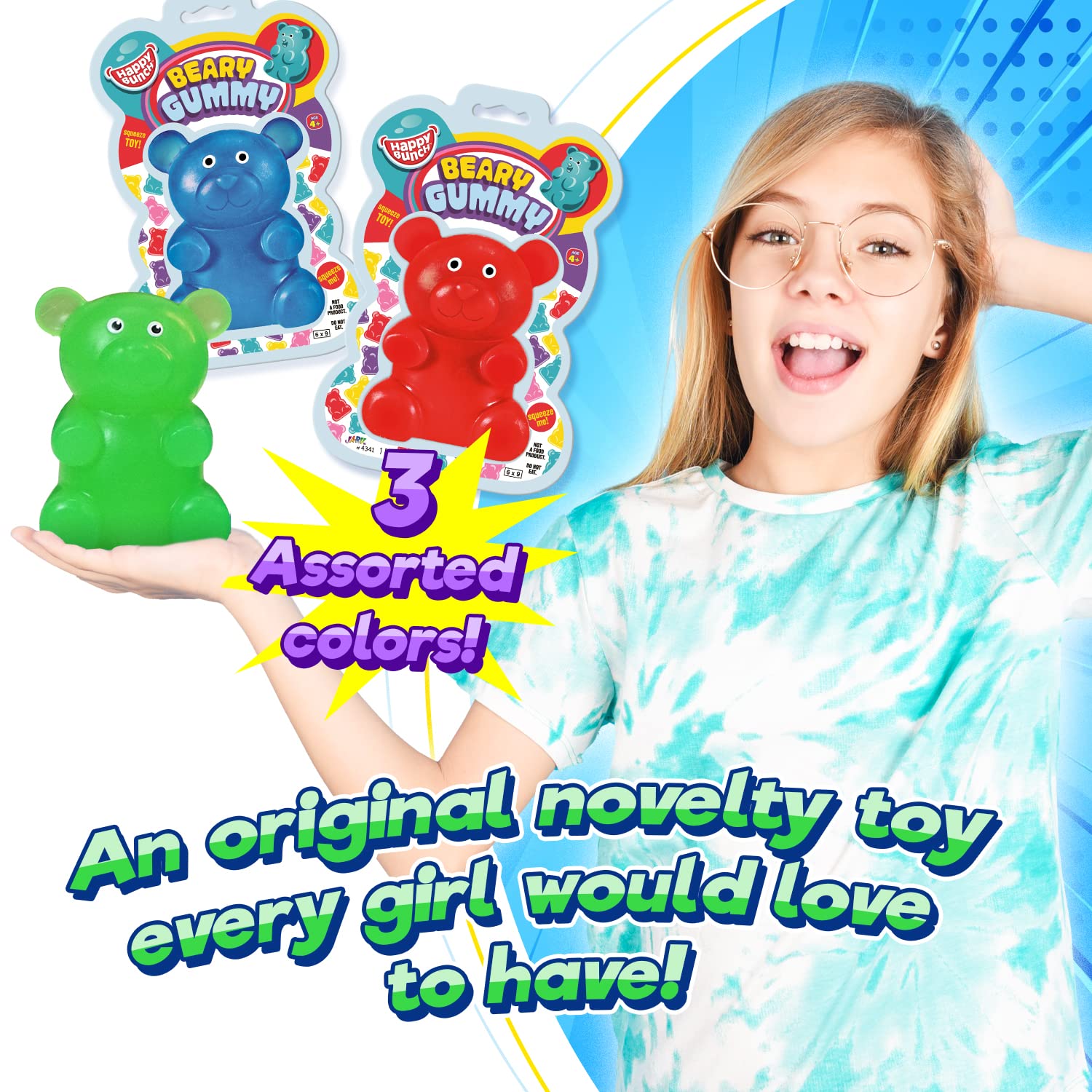 JA-RU Jumbo Squishy Gummy Bear Toy (24 Pack) - Giant Soft Mochi Stress Relief Toys for Kids & Adults - Sensory Fidget Toys for Anxiety Relief - Perfect for Easter Basket Stuffers, Birthday Party Favors, Classroom Rewards and Office Desk Decor