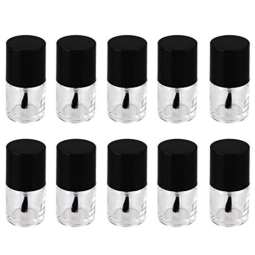 10ml Empty Nail Polish Bottles - 10 Pack Refillable Cosmetic Glass Bottles with Black Cap - Perfect for DIY Nail Art, Polish Storage & Travel Makeup Containers