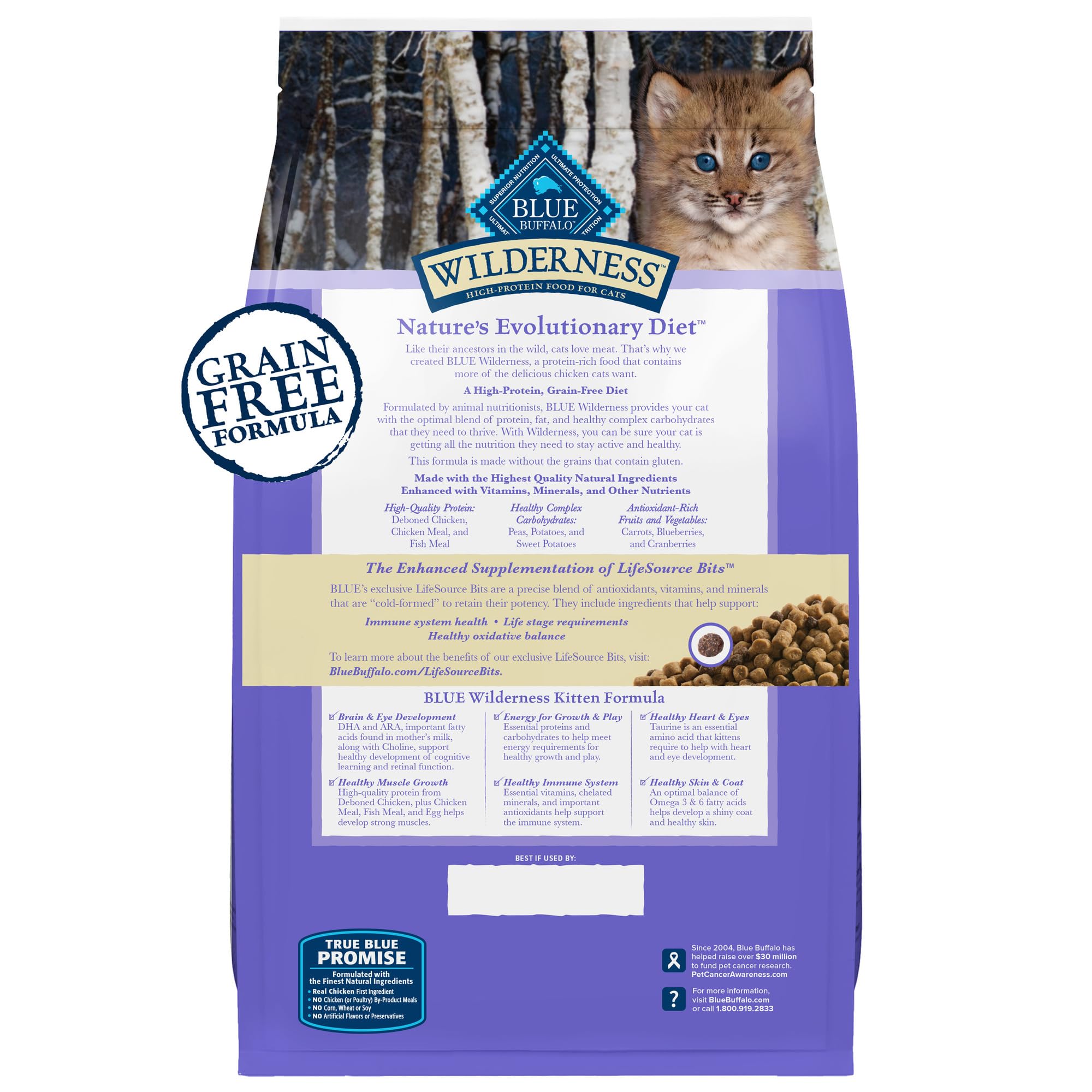 Blue Buffalo Wilderness High-Protein Chicken Kitten Dry Cat Food - Natural Grain-Free Recipe for Growing Kittens - 2 lb Bag - Perfect for Indoor & Outdoor Active Kittens