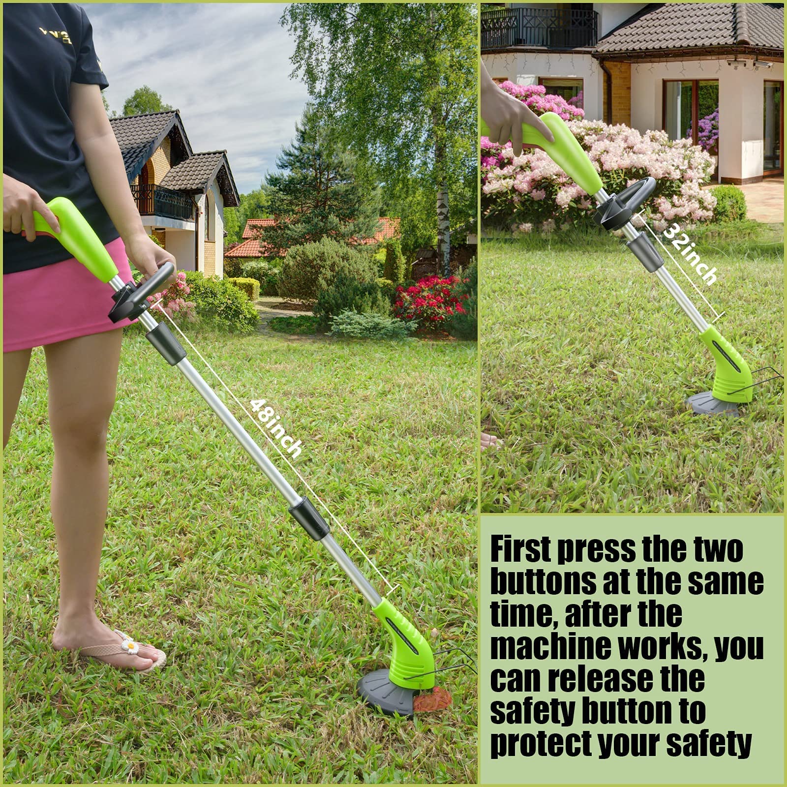 Hongmai 12V Cordless String Trimmer - Battery Powered Weed Wacker with Adjustable Handle & Height, Lightweight Electric Lawn Edger for Yard, Garden, and Patio Maintenance - Perfect for Trimming Grass, Weeds, and Edging Walkways