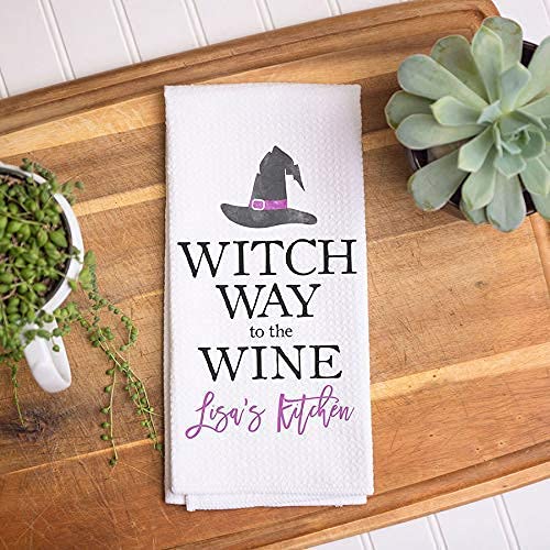 Custom Halloween Waffle Weave Dish Towel - Personalized Kitchen Towel for Witch & Wine Themes | Halloween Decor & Kitchen Essentials | Perfect for Holiday Cooking, Hosting & Gifting