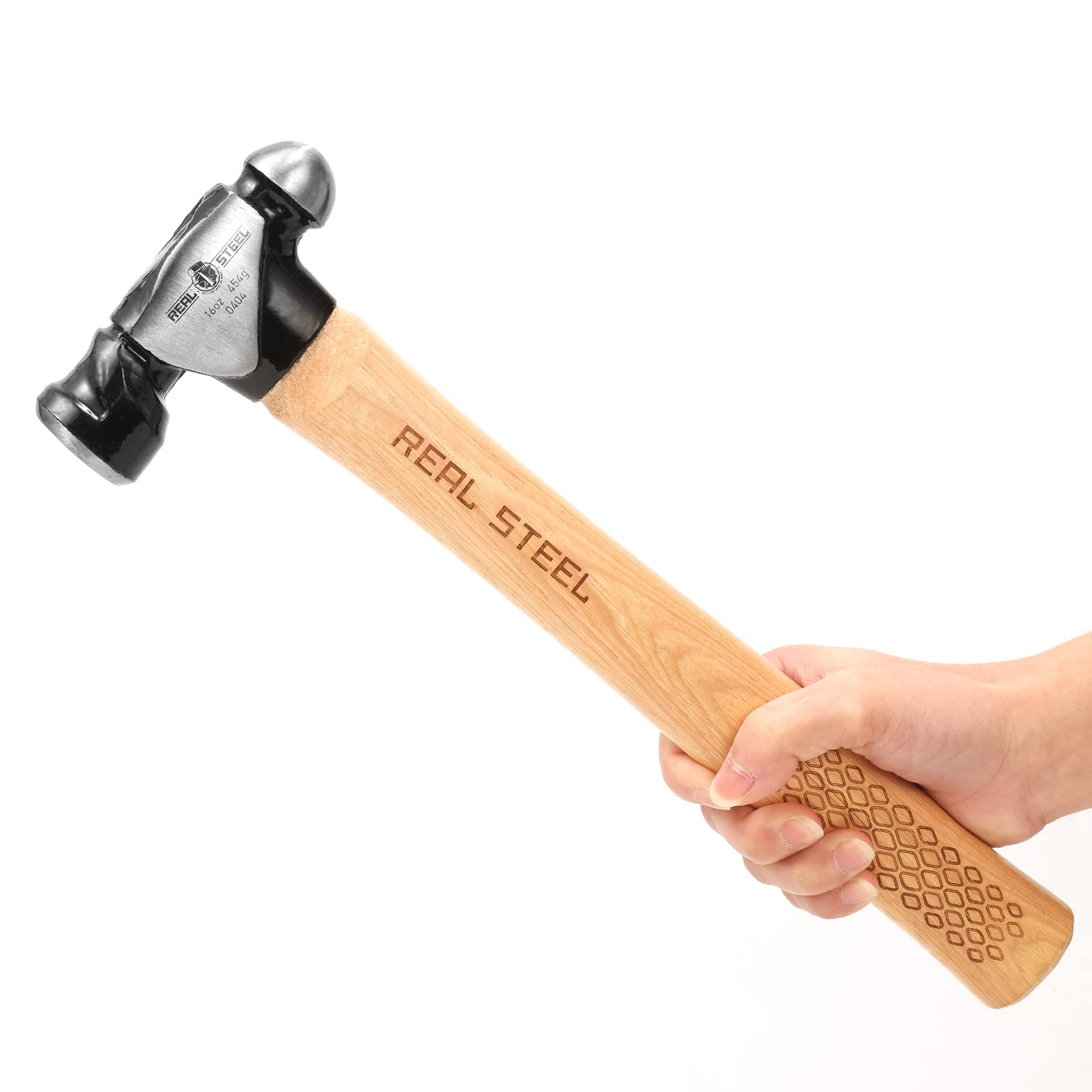 REAL STEEL 32 Oz Forged Ball Peen Hammer with Hickory Wood Handle - Heavy Duty 2 Lb Ball Pein Hammer for Metalworking, Blacksmithing & DIY Projects (Model 0406)