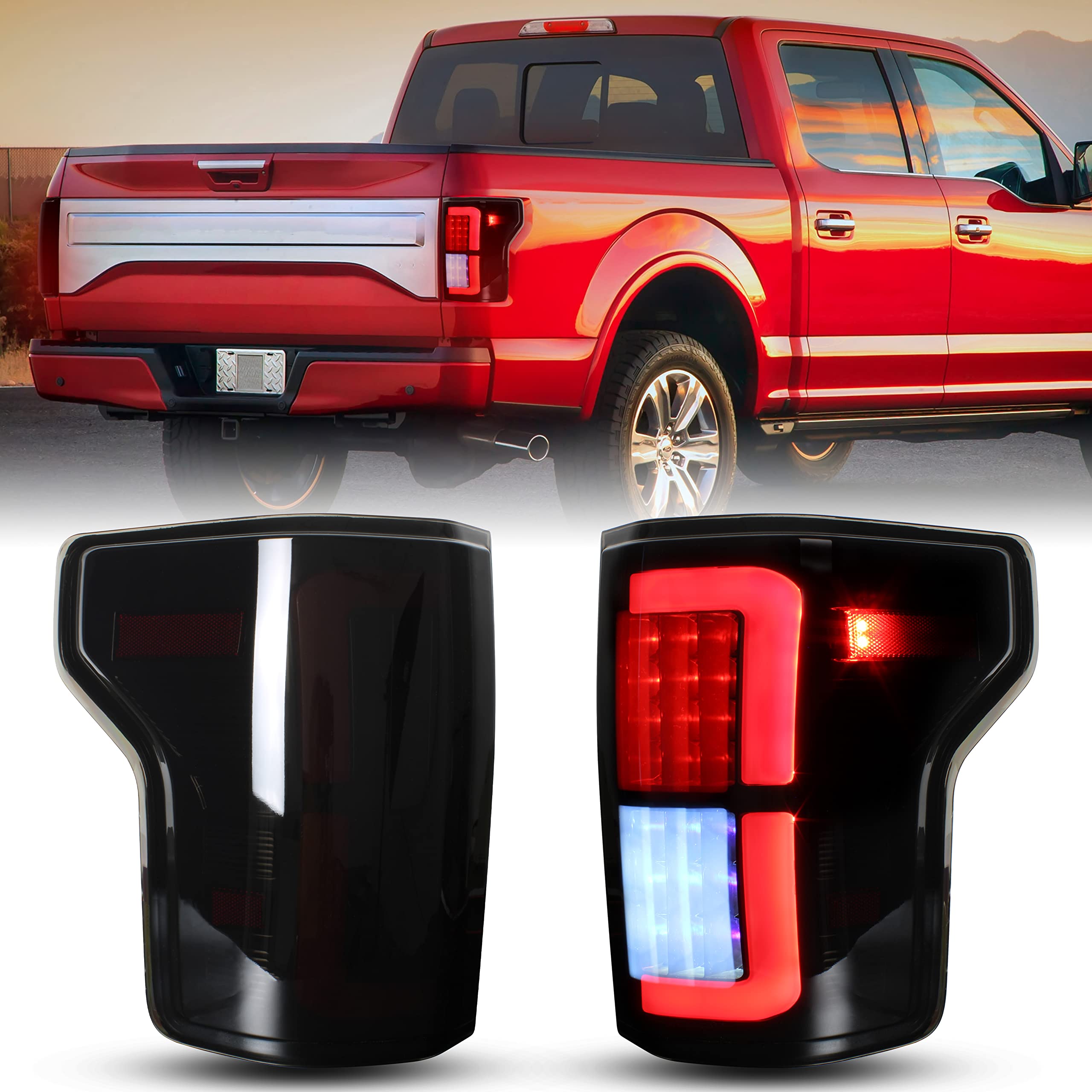 Smoked Black LED Tail Lights for Ford F-150 2018-2020 | Upgraded Full LED Rear Lamps & Parking Lights Assembly (2PCS) | Enhanced Night Visibility & Stylish Look for Pickup Trucks