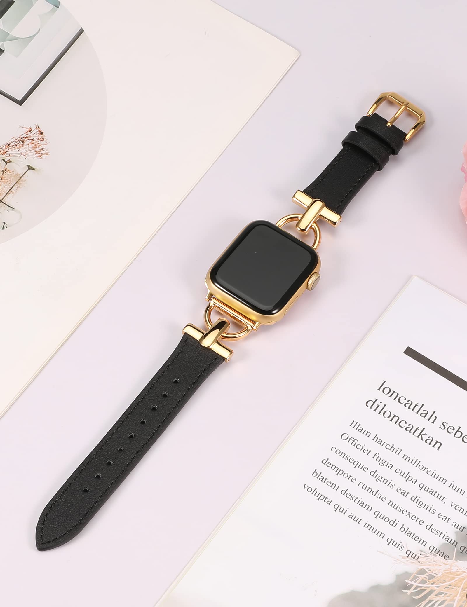 Premium Leather Band for Apple Watch - Compatible with Series 10/9/8/7/6/5/4/3/2/1/SE/Ultra (38mm 40mm 41mm 42mm 44mm 45mm 46mm 49mm) - Elegant Dressy Strap for Women & Men - Perfect for Business, Parties & Everyday Wear