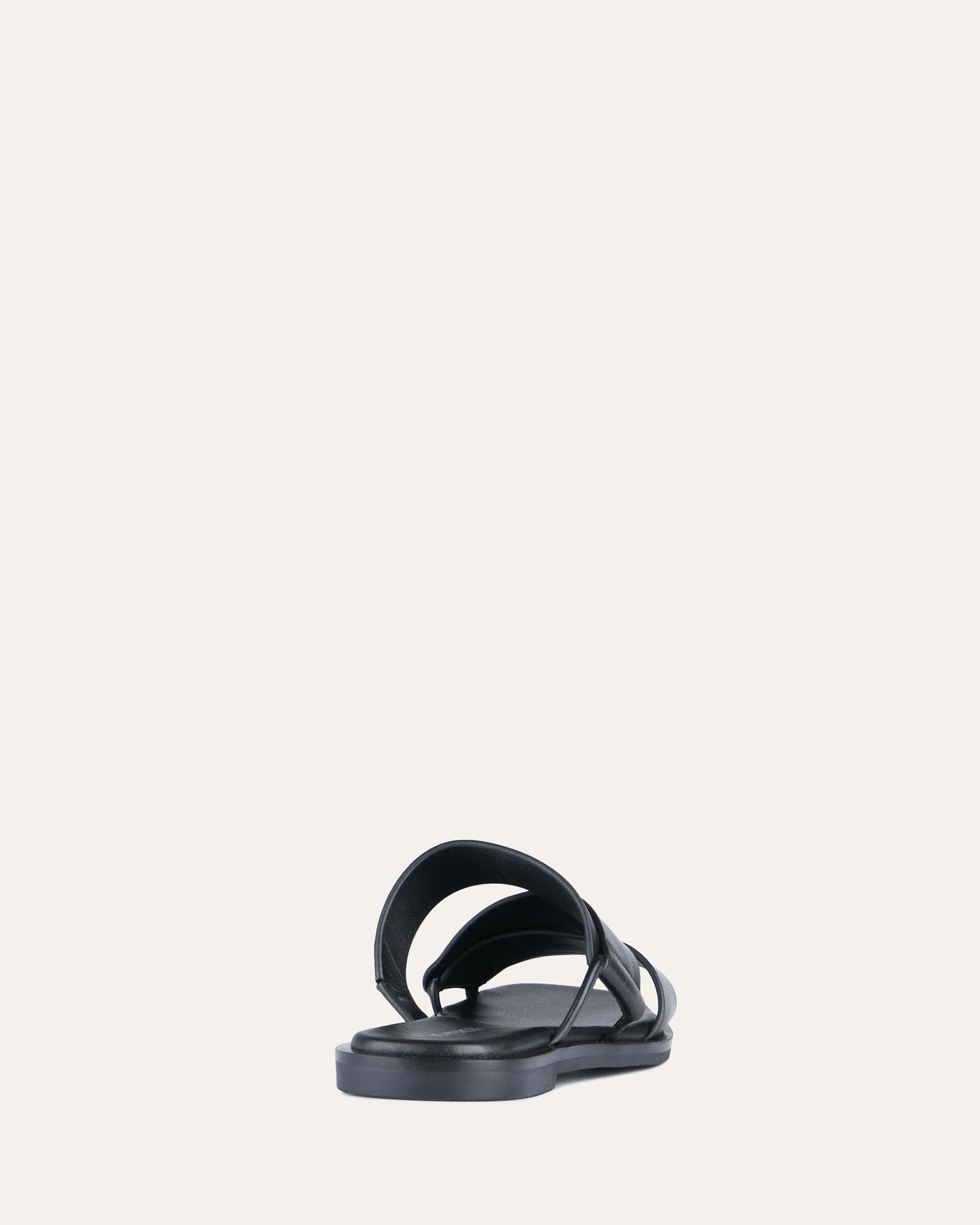 Shelby Black Leather Flat Slides - Comfortable Women's Sandals for Casual Wear, Beach, and Summer Outfits