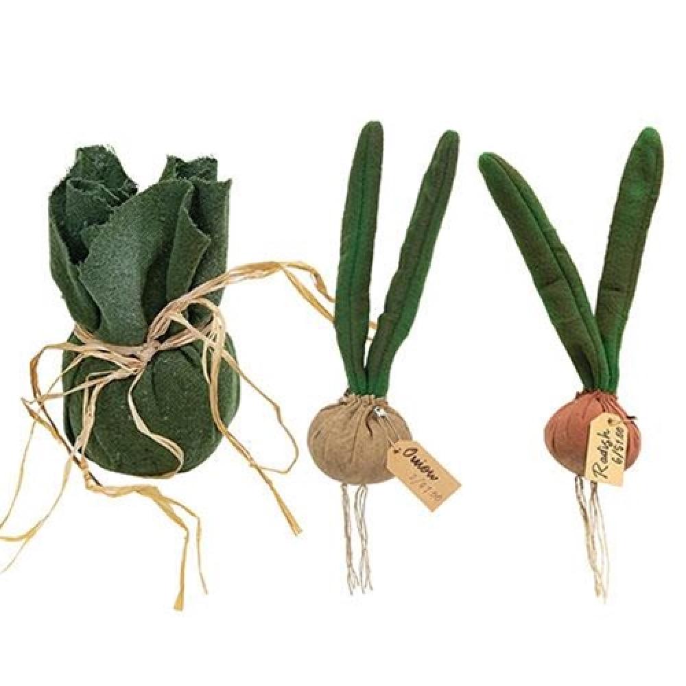 3-Piece Lettuce Radish Onion Fabric Vegetable Set - Realistic Fake Vegetables for Kitchen Decor, Play Food, and Photography Props