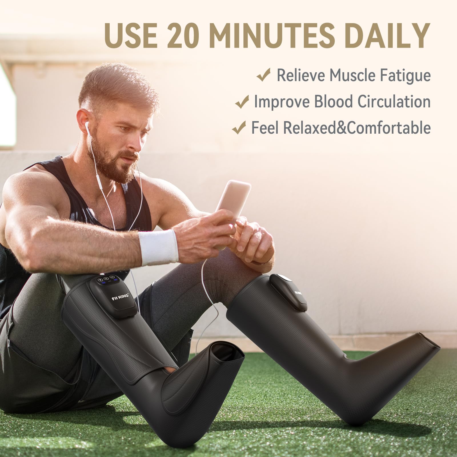 FIT KING Upgraded Cordless Leg & Foot Massager for Pain Relief, Improved Circulation, Muscle Relaxation & Recovery | Rechargeable Portable Compression Boots with Travel Bag | Perfect for Home, Office & Travel Use | Great Health Gift for Men & Women