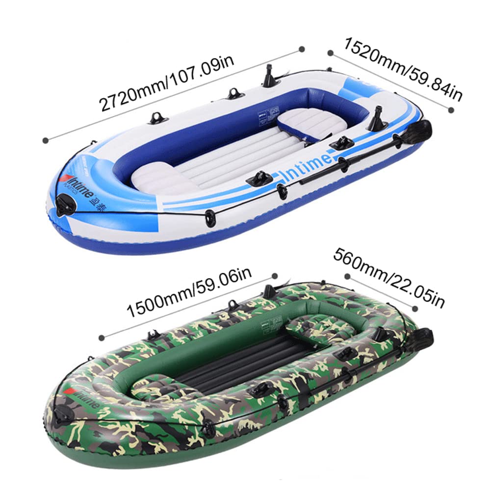 **Blue Inflatable Boat for 4 People - Heavy Duty PVC Kayak for Fishing, Rowing & Water Sports - Includes 2 Paddles - Perfect for Lakes, Rivers & Outdoor Adventures**