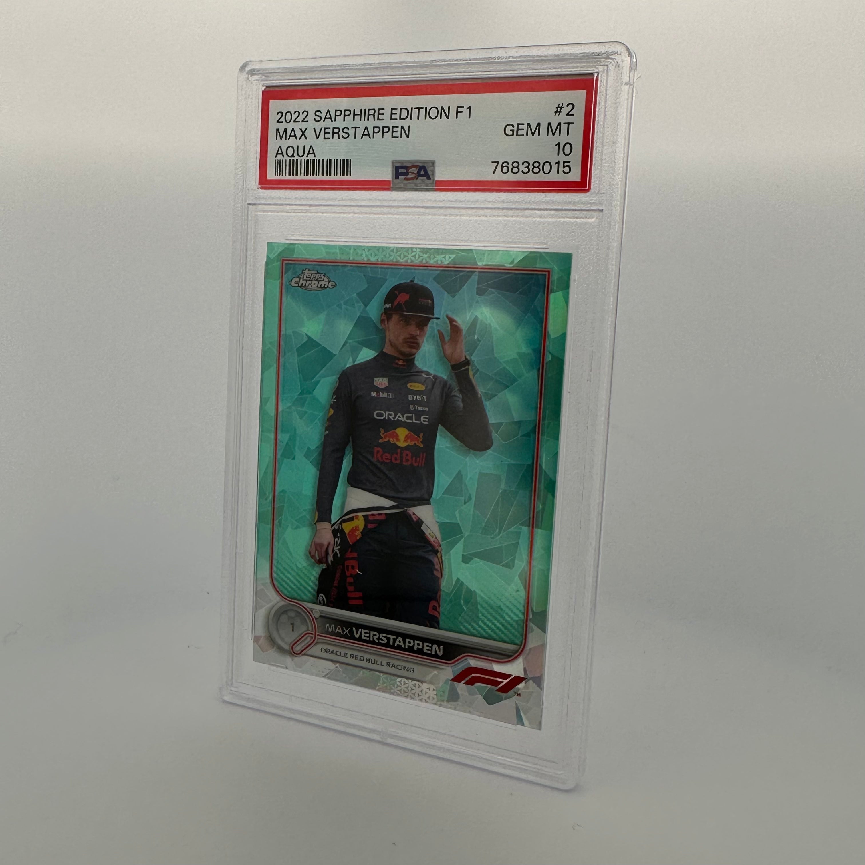 PSA 10 1989-99 Max Verstappen #2 Sapphire Edition Aqua Blue Racing Card - Perfect for F1 Collectors, Display Cases & Sports Memorabilia Collections