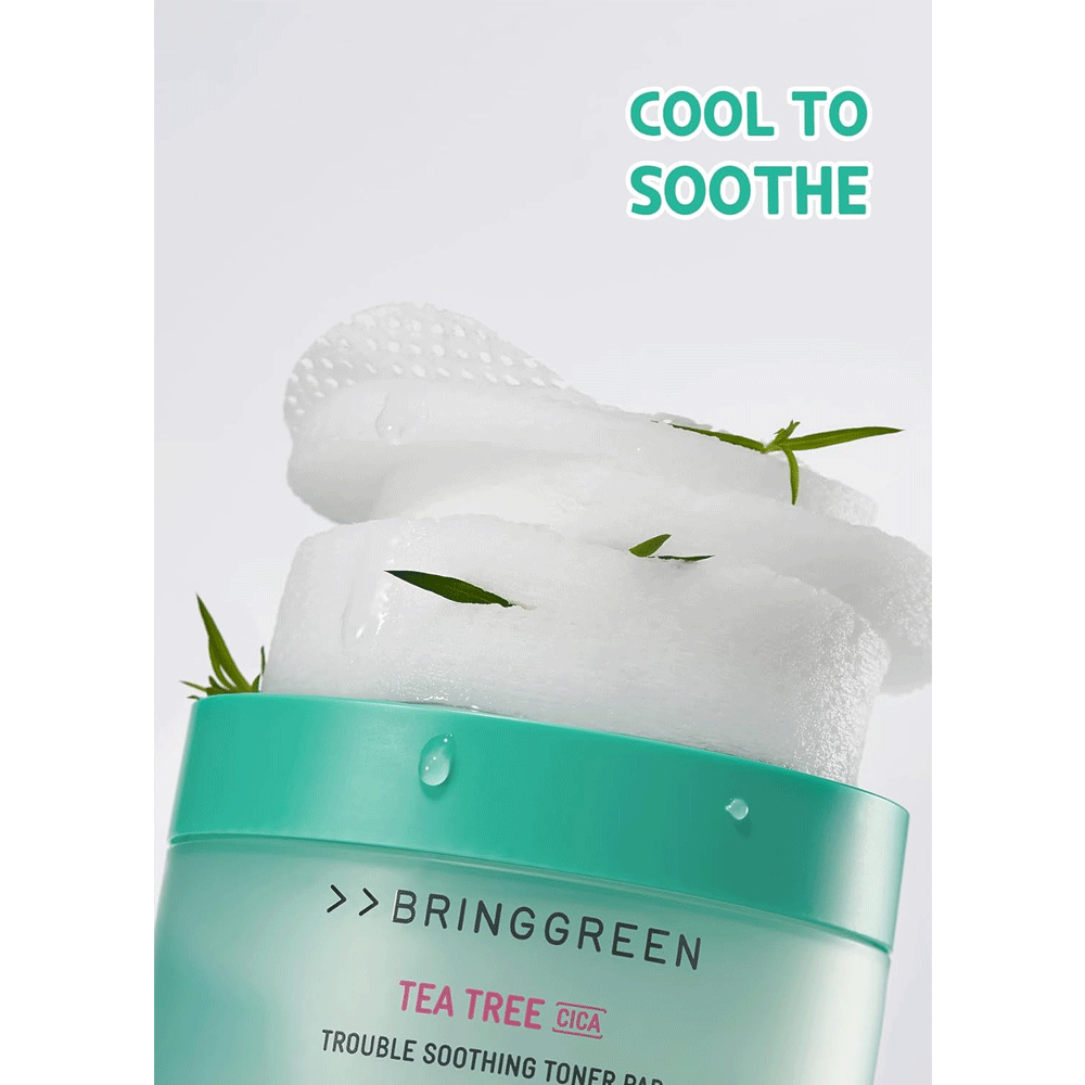 BRING GREEN Tea Tree Cica Trouble Soothing Toner Pad 90 Pads - Acne Treatment, Pore Care & Skin Calming Solution for Oily & Sensitive Skin - Perfect for Daily Skincare Routine & Post-Workout Refresh