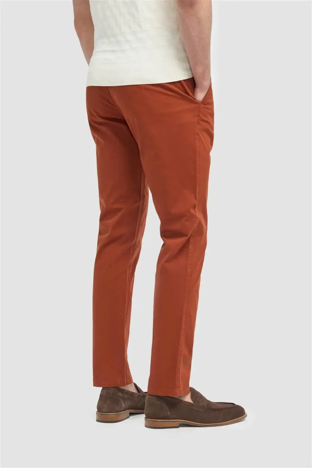 Cavani Hudson Rust Satin Soft Stretch Fit Chinos for Men - Comfortable Stretchable Dress Pants for Office, Business Casual & Travel