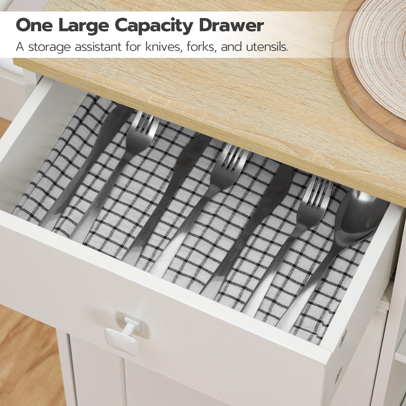 HOOBRO White and Natural Kitchen Island with Storage Cabinet, Drawers, Spice & Towel Rack - Space Saving Kitchen Cart for Small Spaces, Easy Assembly - Perfect for Cooking, Dining & Living Room Organization (Model WN12ZD01)