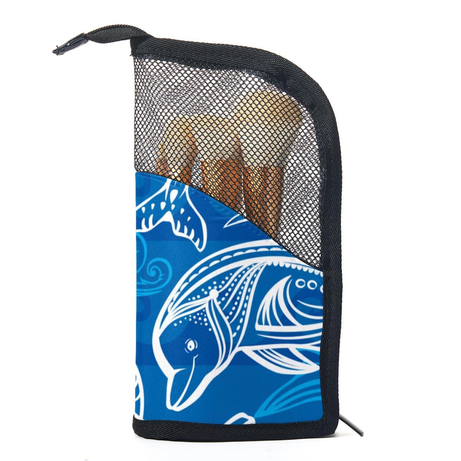 12-Piece Makeup Brush Organizer Bag with Abstract Waves & Ocean Whale Design - Portable Cosmetic Brush Holder Case for Travel, Home & Professional Use
