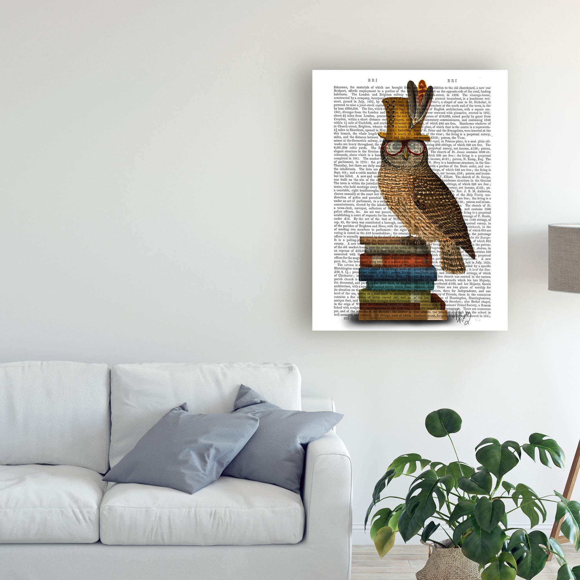 Trademark Fine Art 35x47 Owl on Books Wall Decor by Fab Funky - Perfect for Living Room, Bedroom & Office Decor