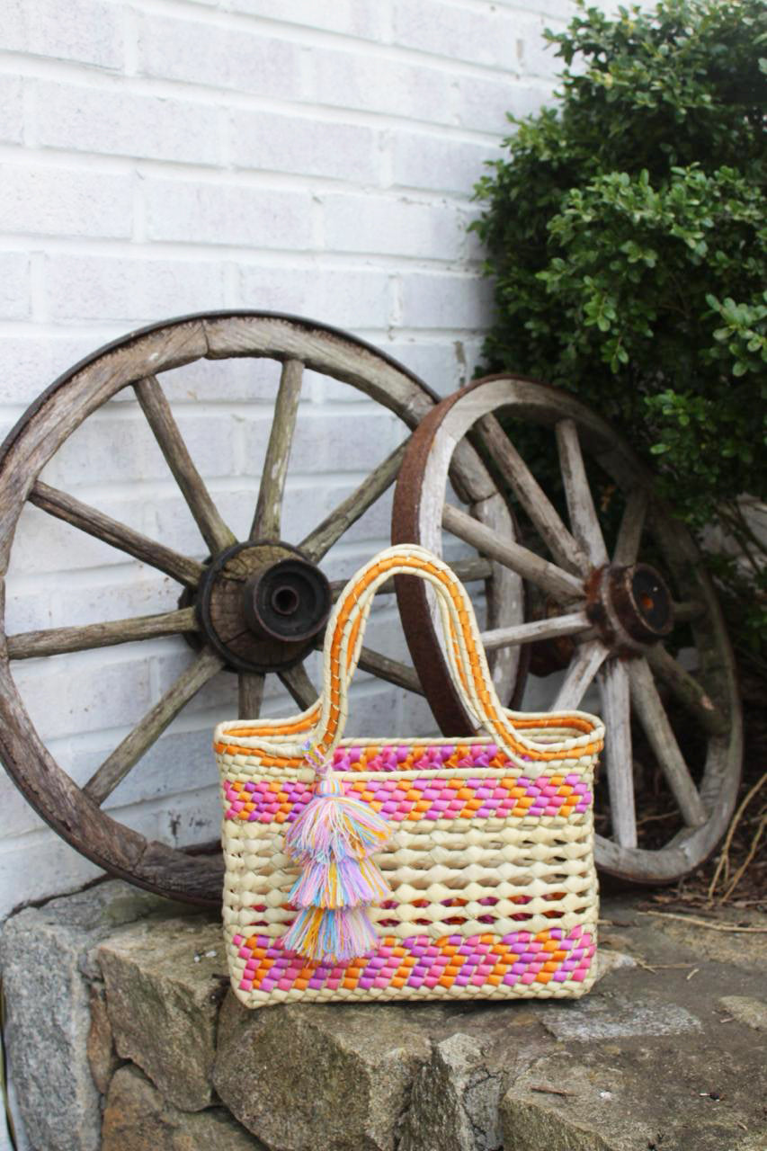Palm Net Yatzil - Stylish Handmade Bag in Lavender & Mango Colors | Perfect for Beach, Shopping & Everyday Use