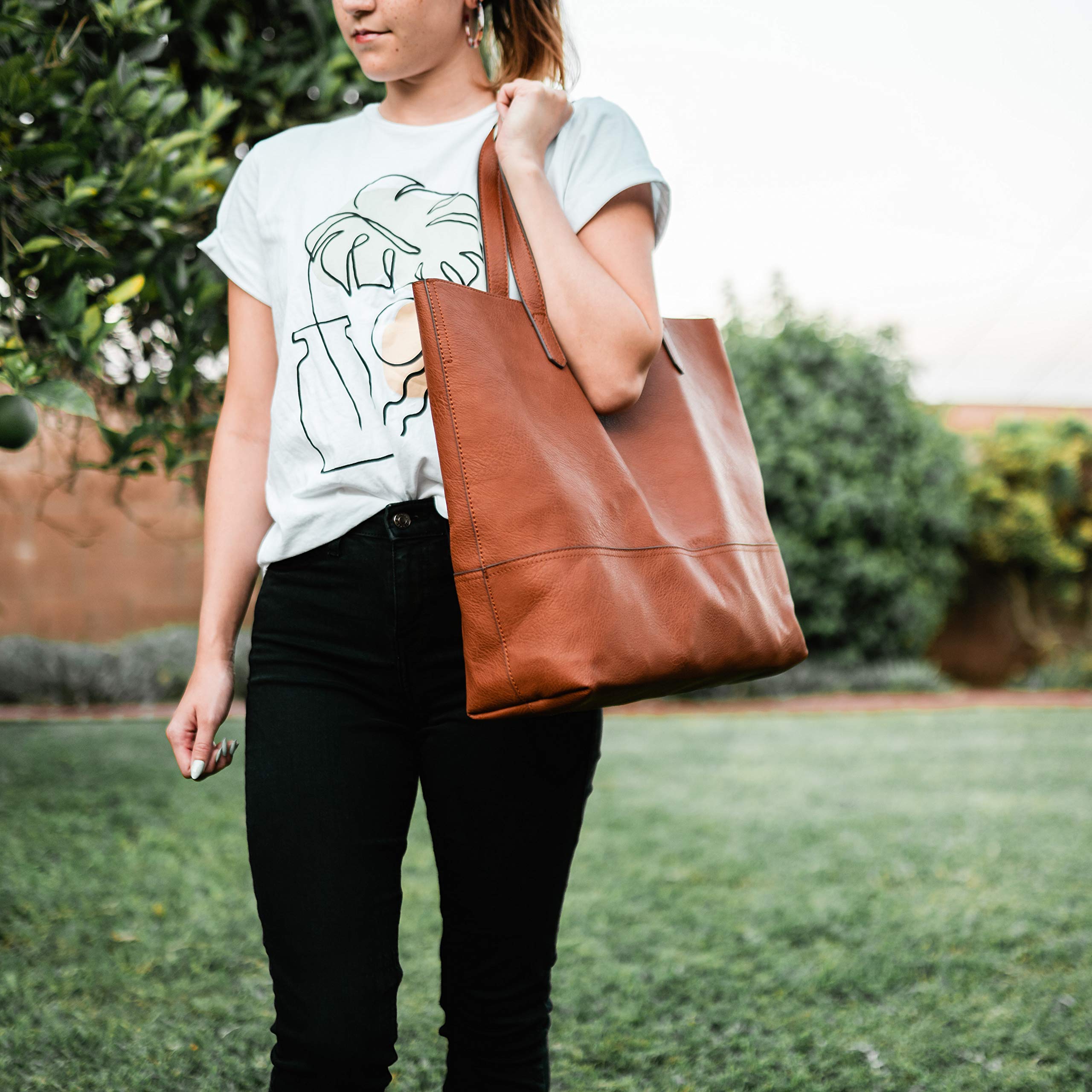 Stylish Large Vegan Leather Tote Bag for Women - Slouchy Open Top Shoulder Purse | Perfect for Work, Travel & Everyday Use