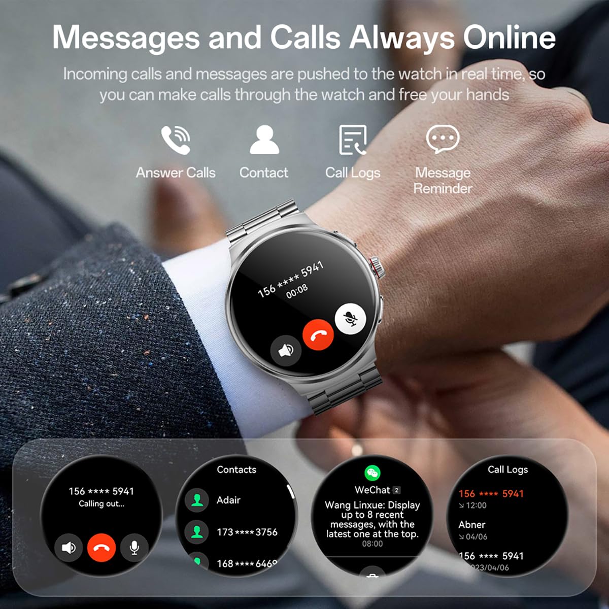 Prime3 Upgraded Stainless Steel Smart Watch for Men - 1.43'' AMOLED Display, Bluetooth 5.3, 100+ Sports Modes Fitness Tracker, IP68 Waterproof, Heart Rate & SpO2 Monitor, Compatible with Android & iOS | Perfect for Workouts, Running, Swimming & Daily Health Tracking