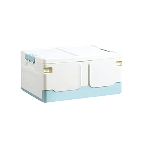 WOCOYO Foldable Plastic Storage Box with Lid - 19.2x14.1x9.4 Inches Organizer for Clothes, Blankets, Toys & Home Organization (Blue) - Perfect for Bedroom, Closet, Nursery & Dorm Storage Solutions