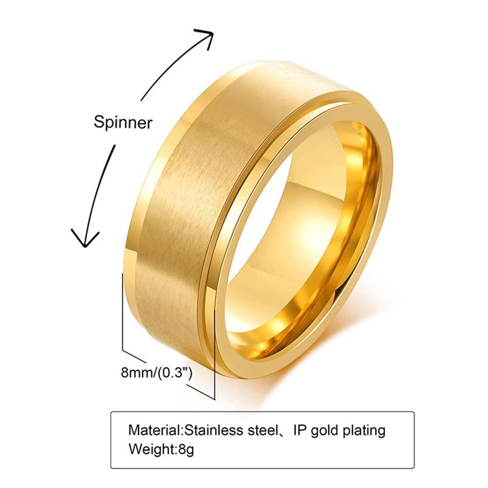 8MM & 6MM Stainless Steel Spinner Fidget Ring - Free Engraving, Wedding Band, Promise & Engagement Ring for Couples - Stress Relief Anxiety Spinning Ring Gift for Boyfriend & Girlfriend | Perfect for Proposals, Anniversaries, and Everyday Wear