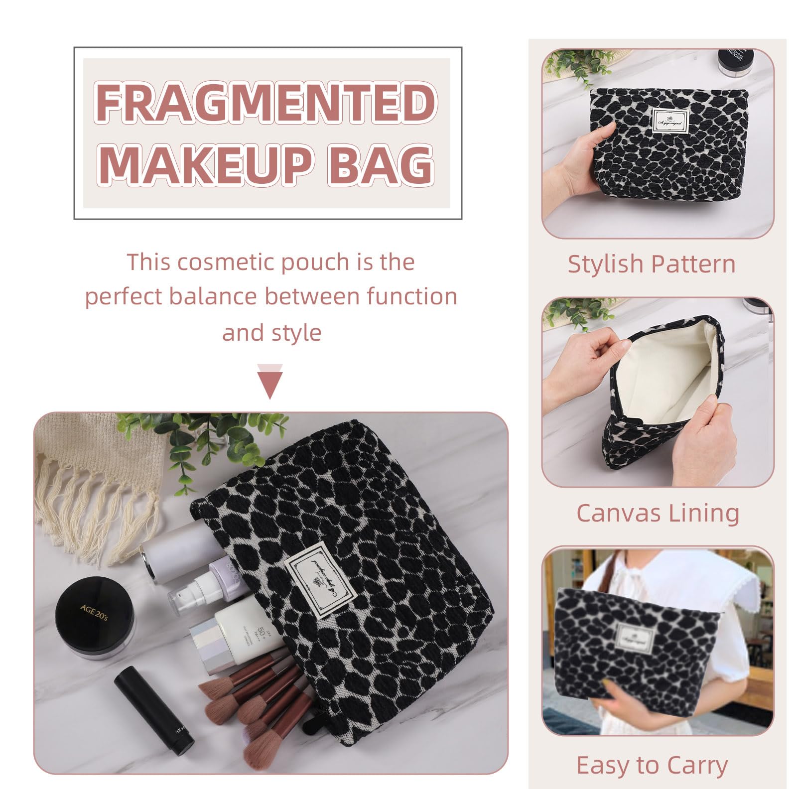 Leopard Print Makeup Bag - Large Capacity Canvas Cosmetic Organizer with Zipper for Purse, Travel & Toiletry | Cute Aesthetic Accessories for Women | Perfect for Daily Use, Vacation & Gift Giving