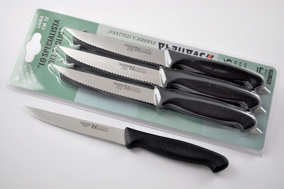 6-Piece Premium Steak Knife Set - Sharp Stainless Steel Blades, Ergonomic Black Handles - Perfect for Grilling, BBQ, and Fine Dining at Home