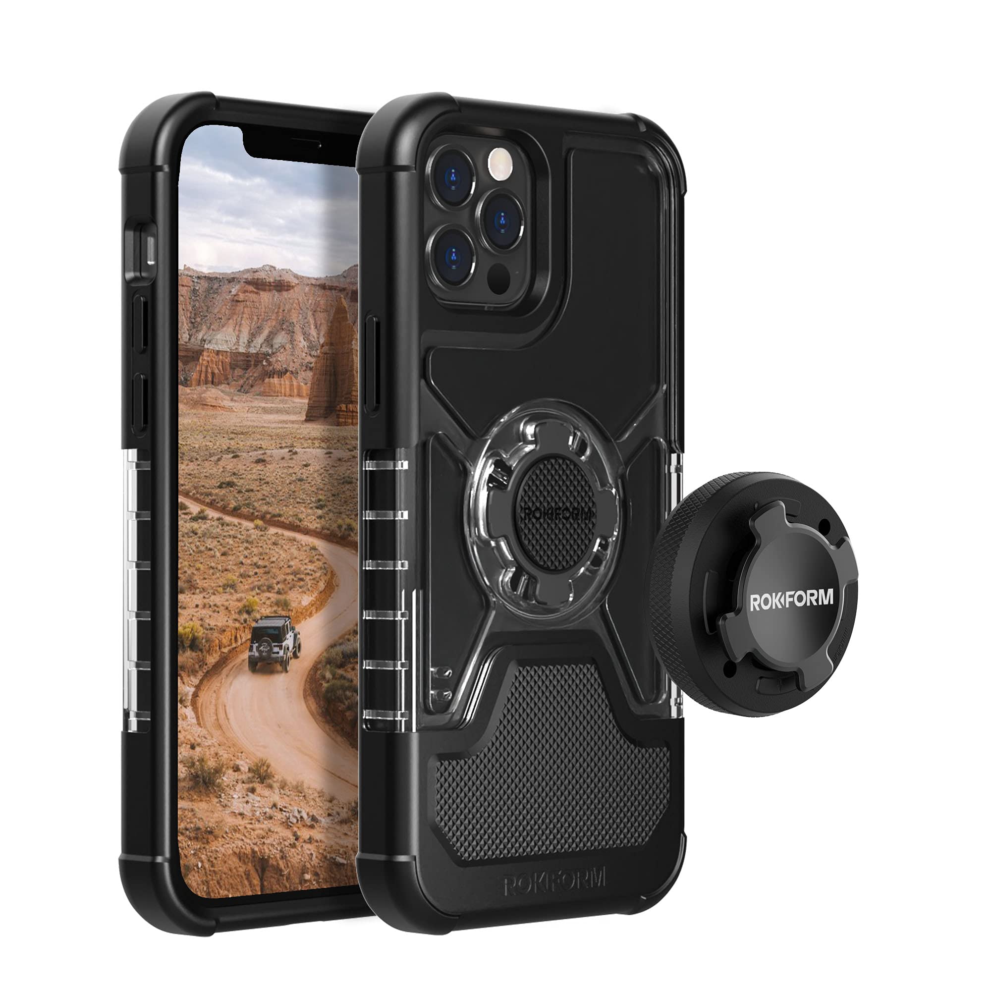 Rokform iPhone 12 Pro Max Crystal Case with Aluminum RokLock Phone Mount - Durable Protection & Secure Mounting for Outdoor Adventures, Cycling, and Travel