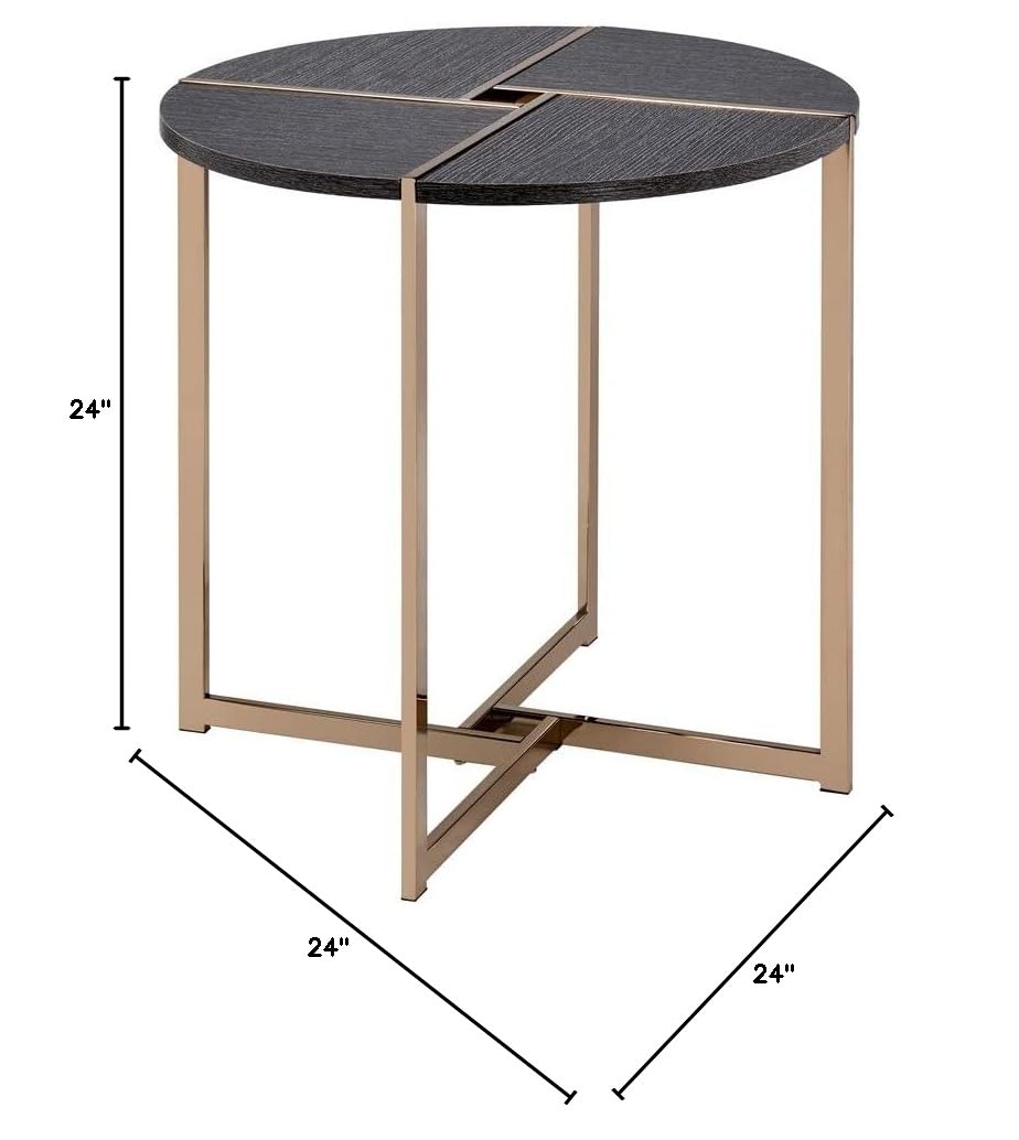 Benjara Modern End Table with X-Shaped Metal Base & Round Wooden Top - Gold & Gray Accent Table for Living Room, Bedroom, or Office Decor