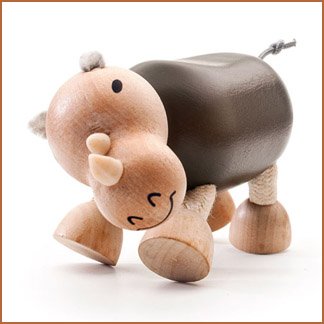 ANAMALZ Wooden Rhinoceros Figurine - Handcrafted Zoo Animal Toy for Kids, Educational Wildlife Collectible | Perfect for Playtime, Classroom Learning & Safari-Themed Decor
