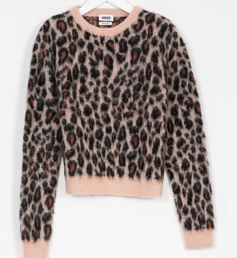 INDEE RIMINI ENTARSIA FAUVE PRINTED ALPACA PULLOVER Sweater - Women's Size Large (10 L) - Soft Warm Winter Knitwear for Casual Outfits & Cozy Lounge Wear