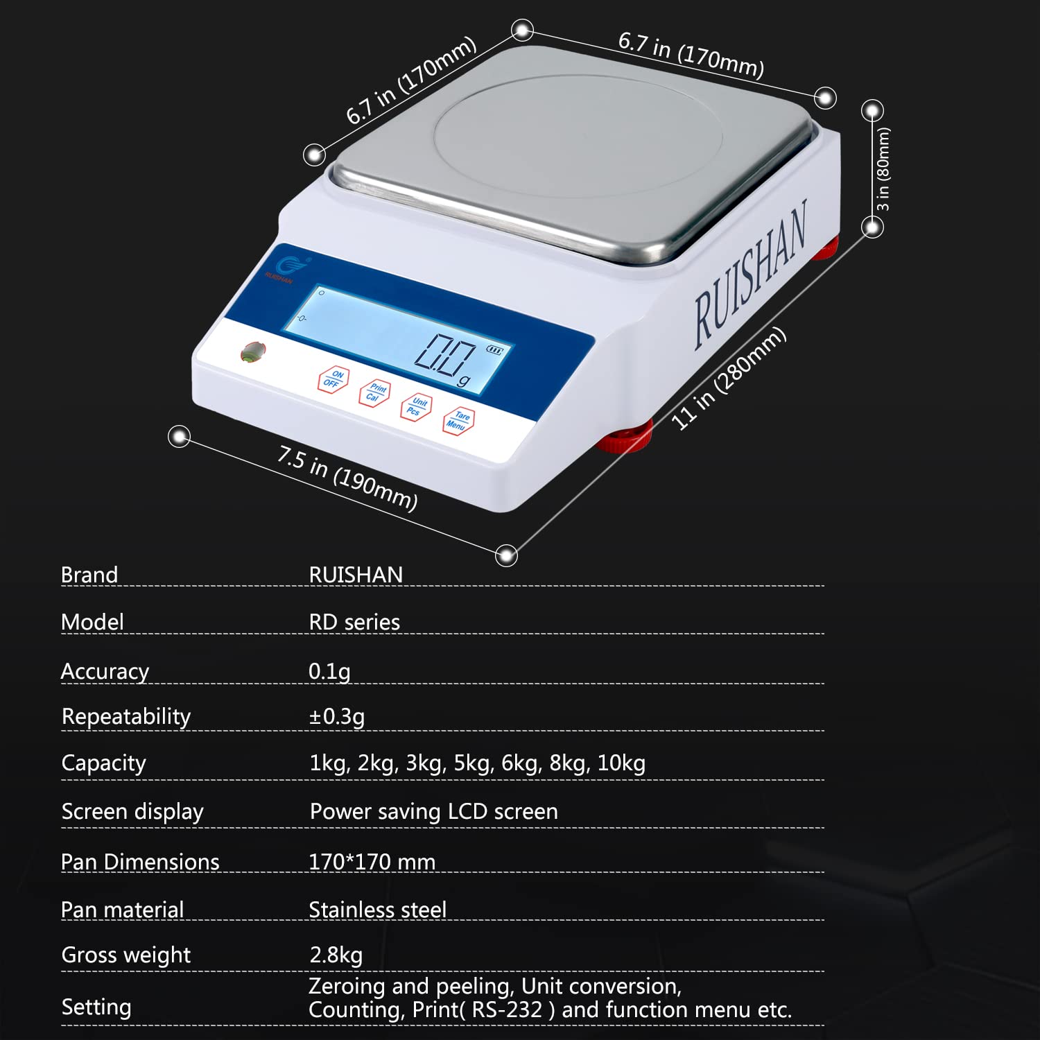 10kg x 0.1g Precision Digital Lab Scale - High Accuracy Scientific Balance for Jewelry, Grains, Chemicals | Industrial & Laboratory Weighing & Counting | Perfect for Pharmacies, Schools, Gold Measurement & Food Portioning