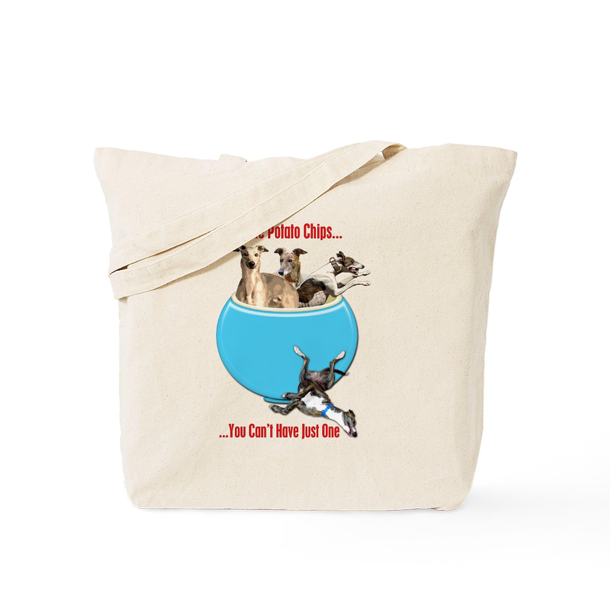 Greyhound Lovers Tote Bag - Natural Canvas Reusable Shopping Bag for Groceries, Beach & Everyday Use | Funny Dog Potato Chips Design