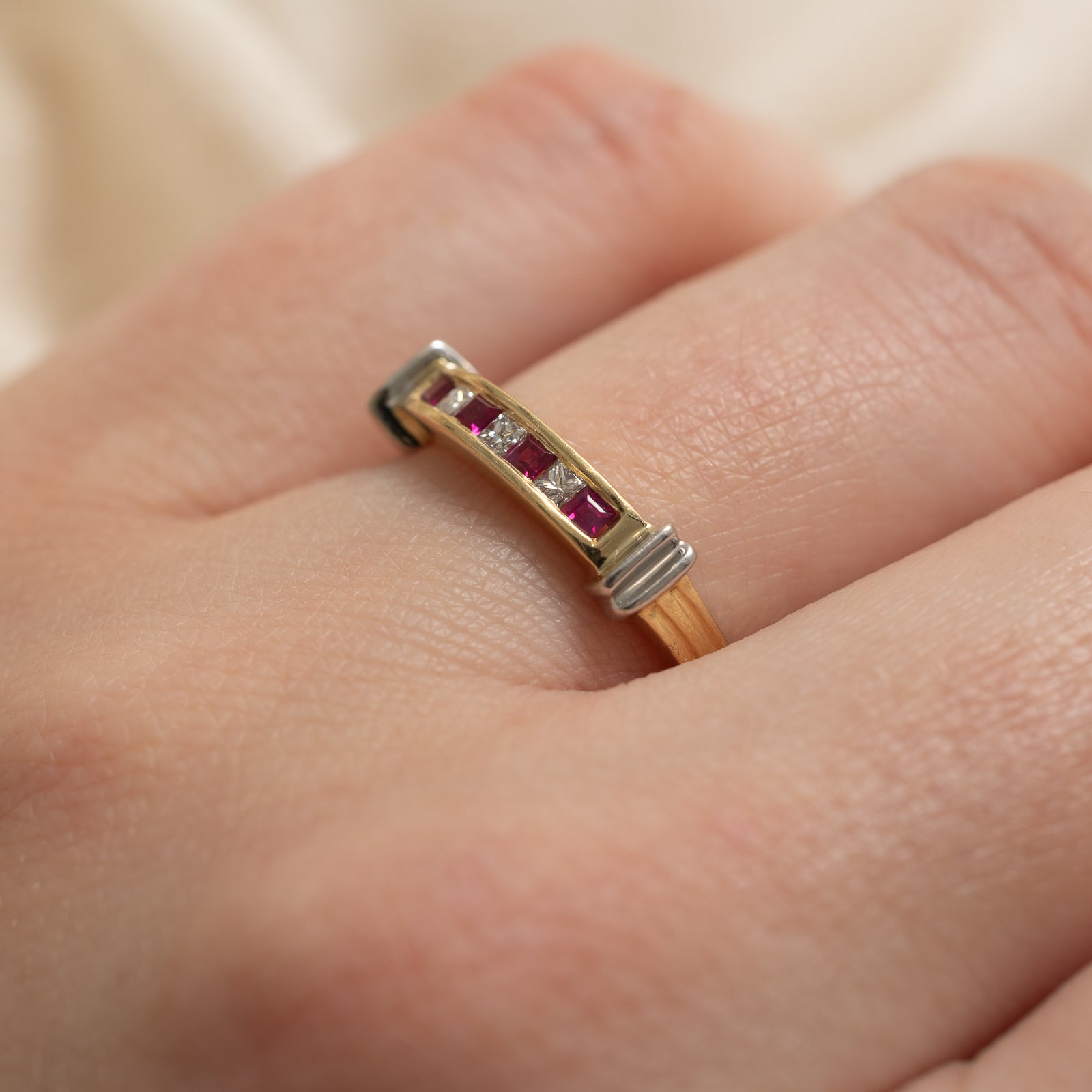 14K Gold Ruby & Diamond Eternity Band Ring | 0.06ctw Natural Ruby & 0.05ctw Diamond | Size 6.75 | Wedding, Anniversary, Valentine's Day Gift for Her