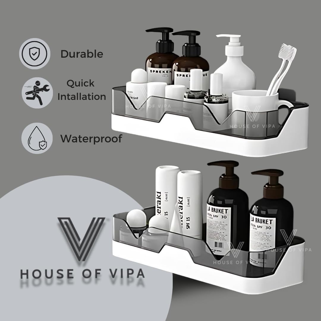 Premium Plastic Bathroom Organizer Set - Wall Mounted Shower Shelf with 2 Shelves & 4 Hooks - Space Saving Bath Accessories for Towels, Toiletries & Cosmetics - Perfect for Small Bathrooms, Apartments & Dorm Rooms
