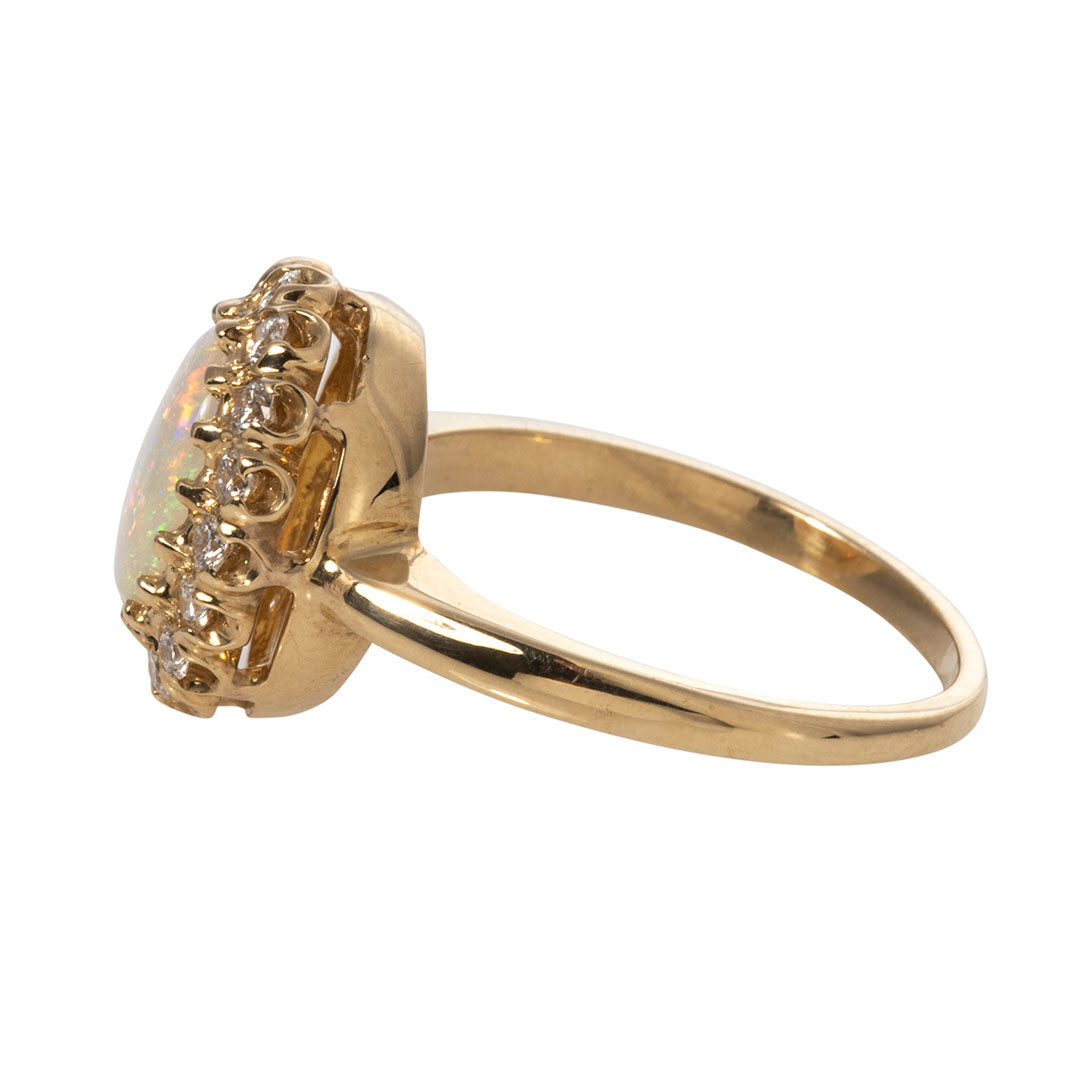 14K Yellow Gold Oval Opal & Diamond Cluster Ring for Women - Elegant Jewelry Gift for Engagement, Anniversary & Special Occasions