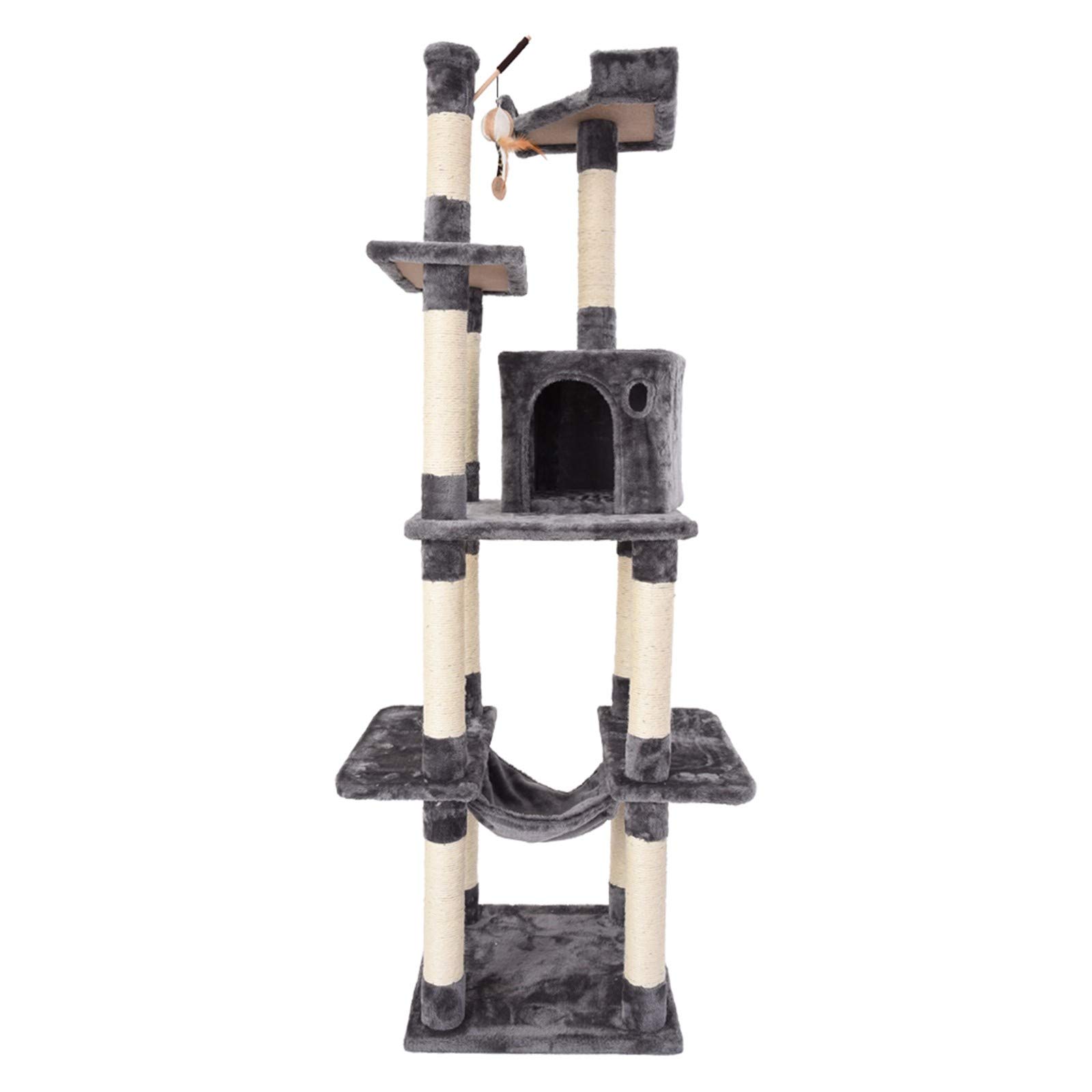 Premium Cat Tree Tower with Sisal Scratching Posts & Playhouse - Multi-Level Kitty Activity Center for Indoor Cats - Sturdy & Attractive Design (Grey, One Size) - Perfect for Small Spaces & Playful Kittens