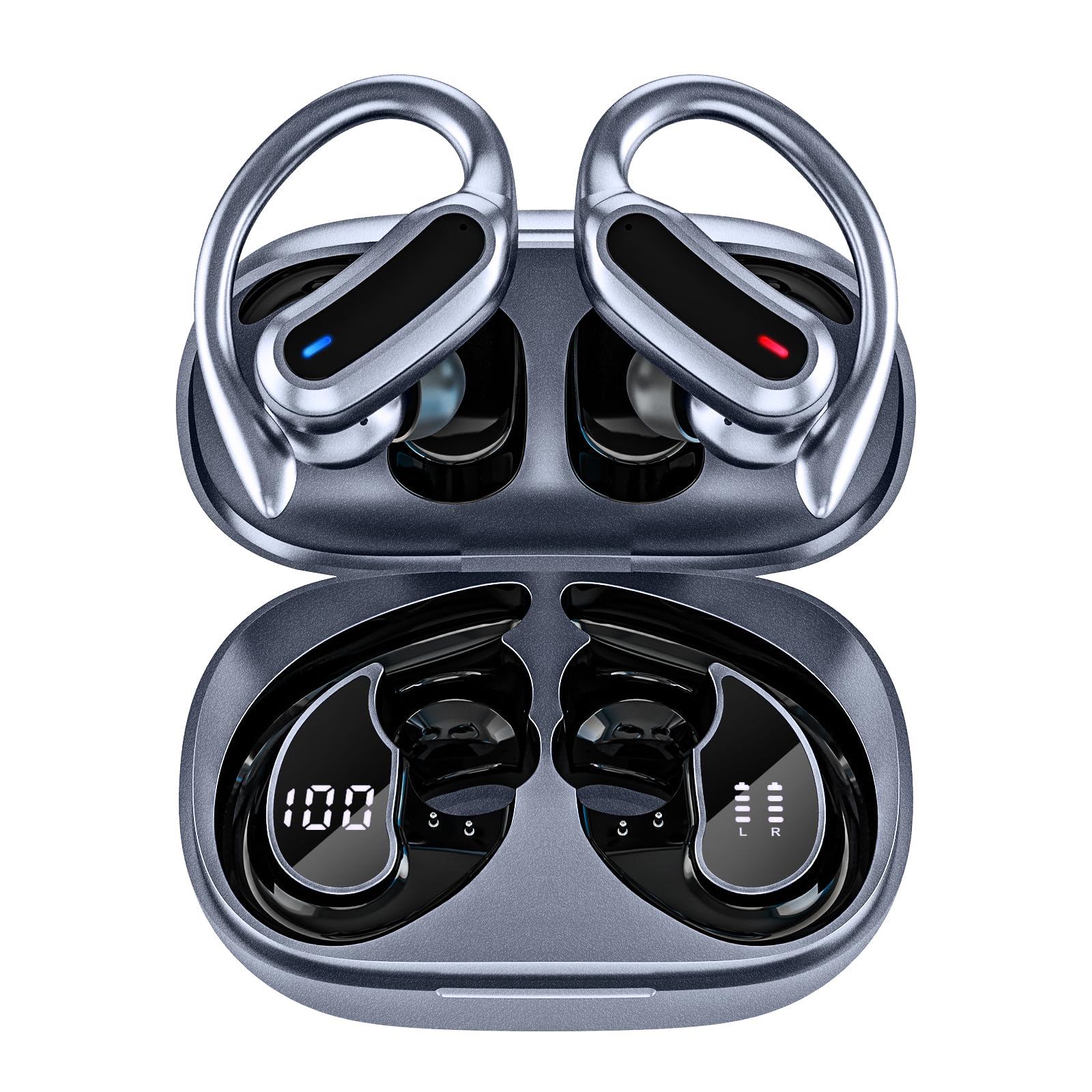 TRAUSI Wireless Bluetooth 5.3 Earbuds with Noise Cancelling Mic, IP7 Waterproof Stereo Headphones for Running, Workout, Gym & Travel - Silver | Perfect for Sports, Commuting & Outdoor Activities