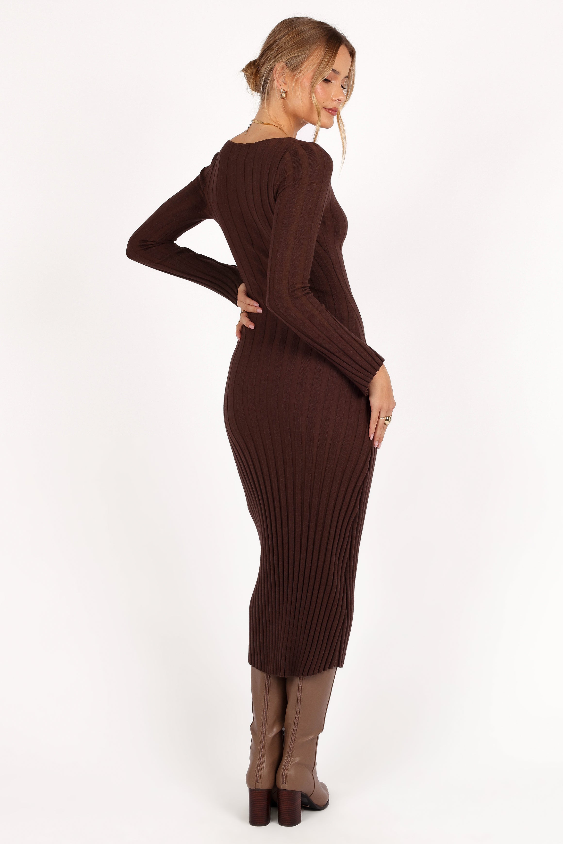 Jolene Long Sleeve Maxi Dress - Brown | Elegant Boho Flowy Women's Dress for Casual Wear, Date Night & Special Occasions
