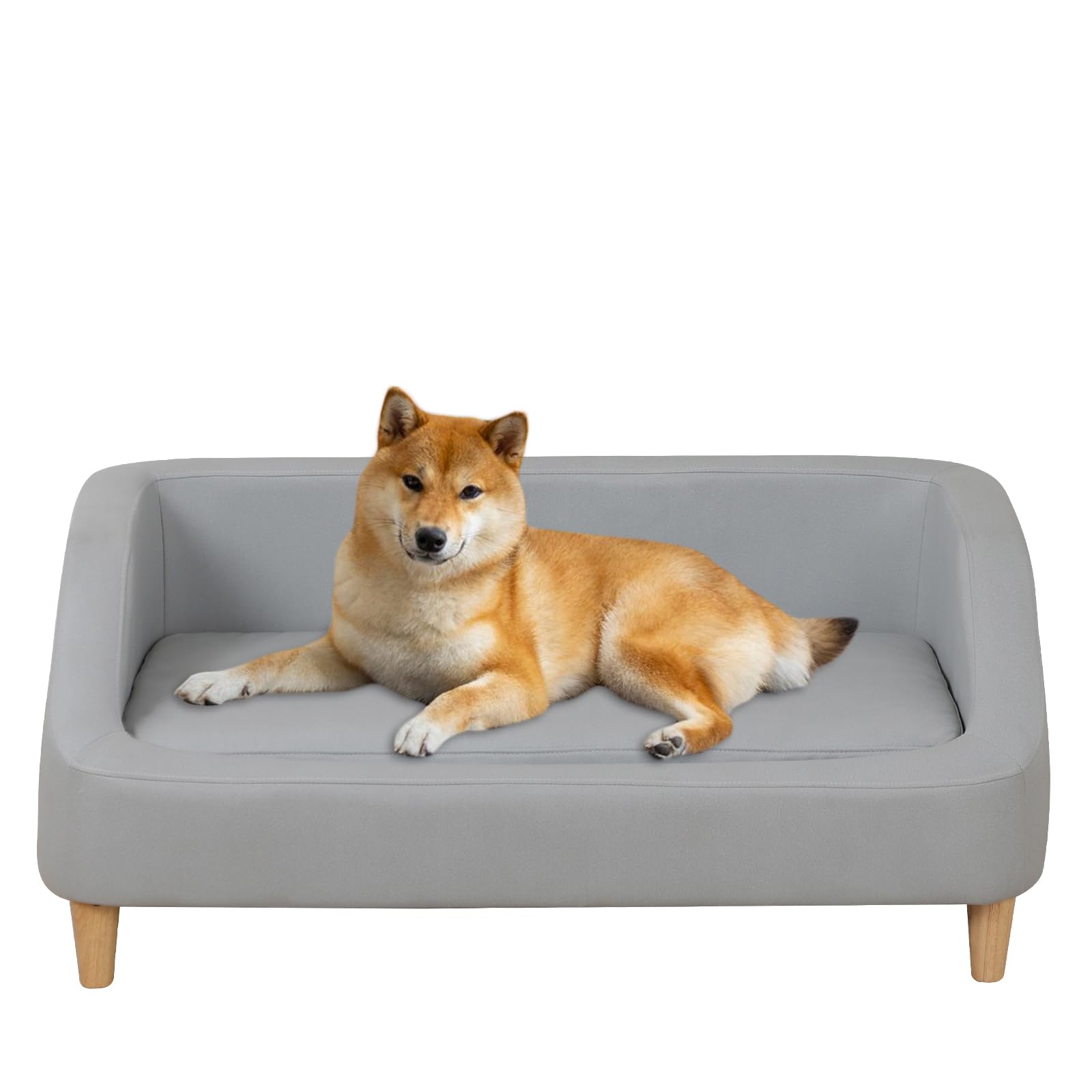 Premium Orthopedic Dog Bed with Removable Washable Cover - Elevated Pet Sofa Bed for Cats & Small Dogs - Comfortable Sleeping Couch with Wooden Legs (Grey) - Perfect for Living Rooms, Bedrooms & Pet Spaces